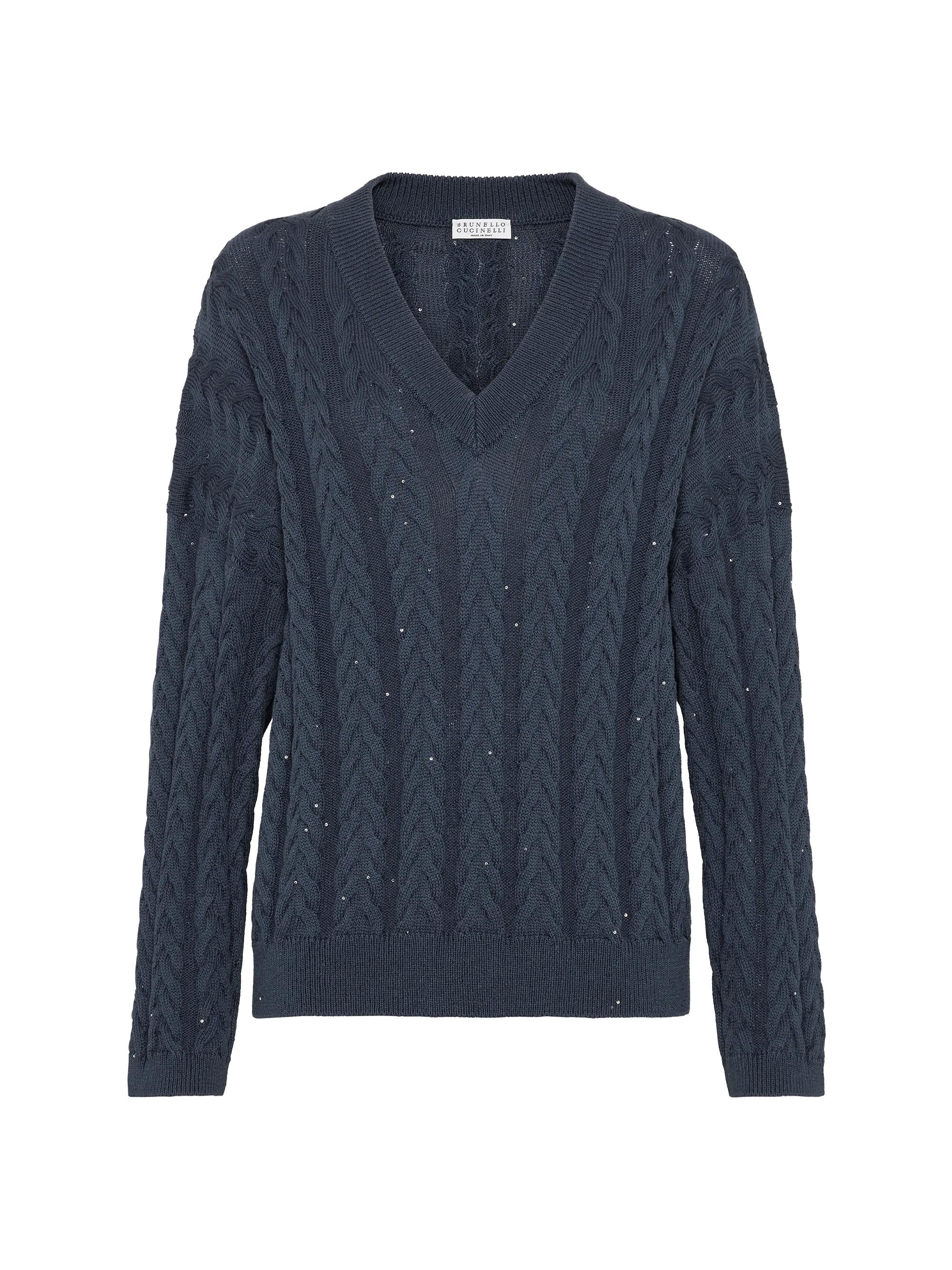 Brunello Cucinelli Women's Cotton Dazzling Double Cable Sweater - Blue