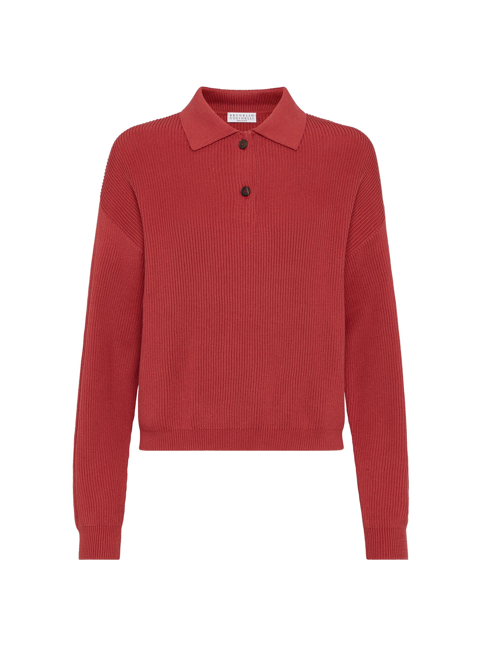 Brunello Cucinelli Women's Cotton English Rib Knit Polo Shirt - White