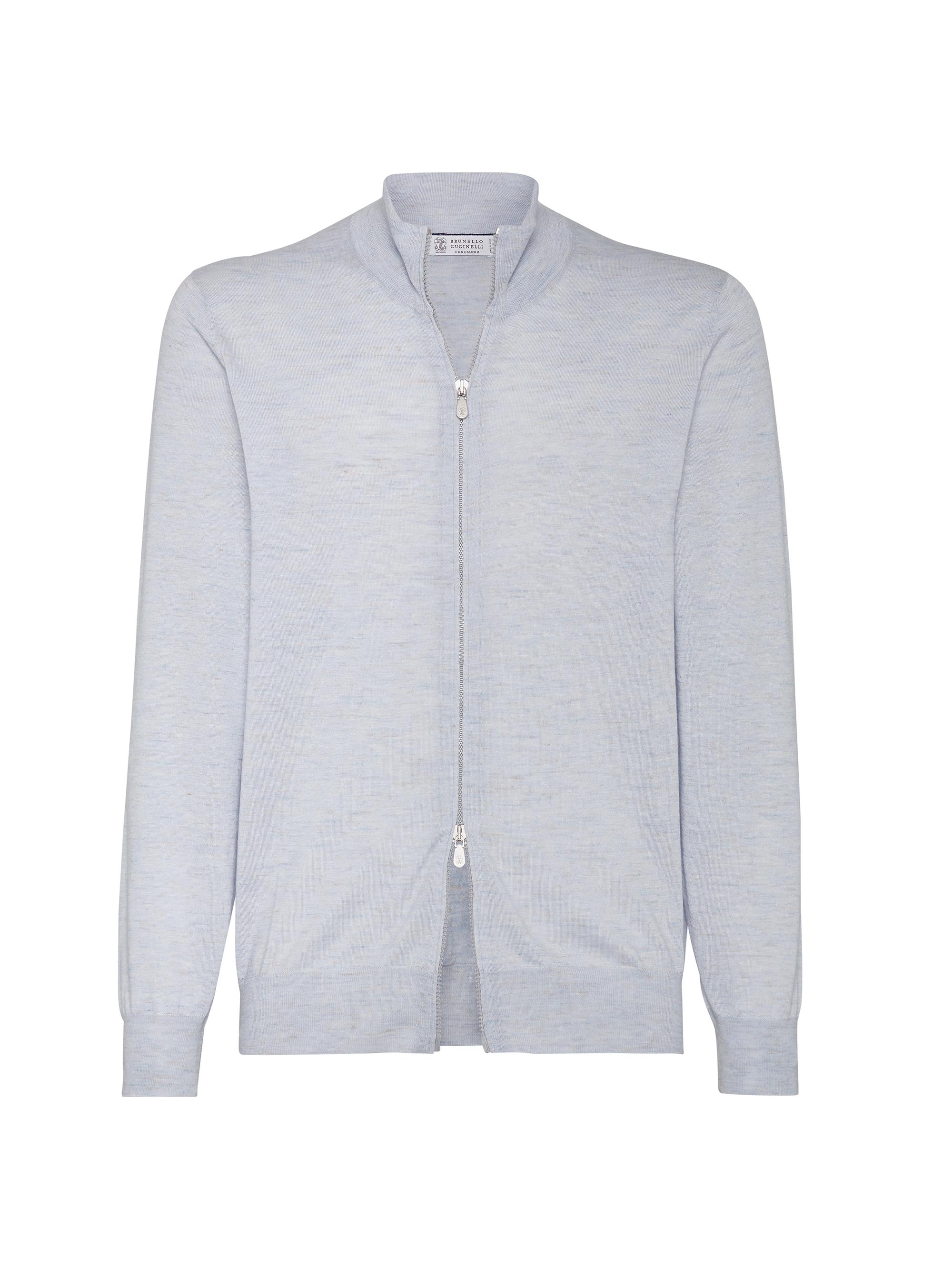 Brunello Cucinelli Men's Turtleneck Cardigan with Zipper - Sky Blue