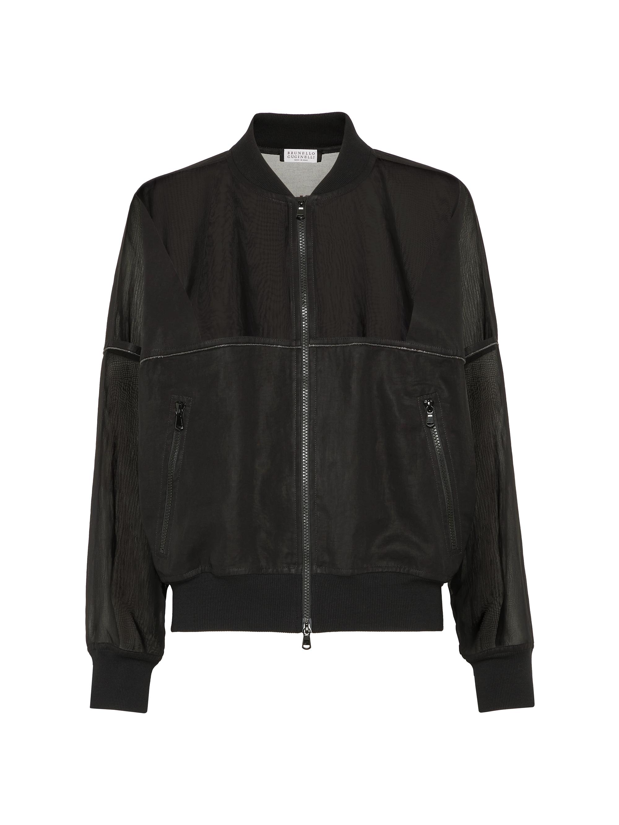 Brunello Cucinelli Women's Cotton Organza Bomber Jacket with Shiny Trims - Black