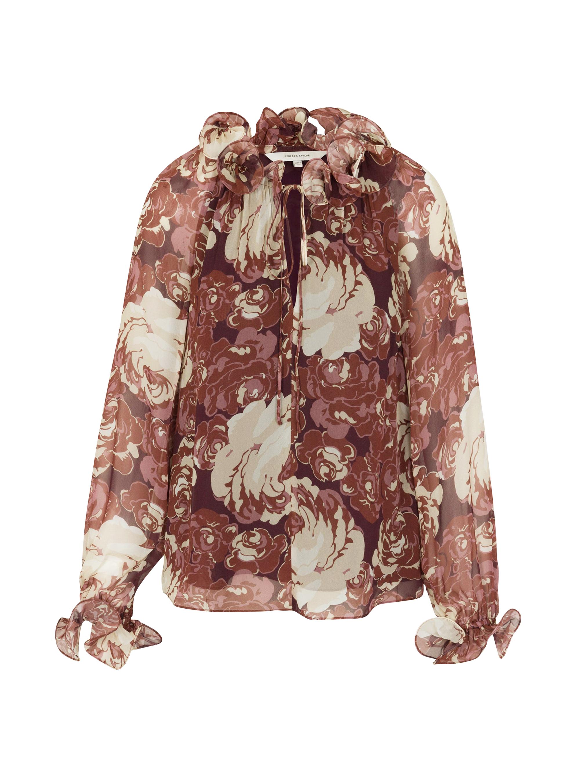Rebecca Taylor Women's Sarita Chiffon Ruffled Blouse - Raisin Combo