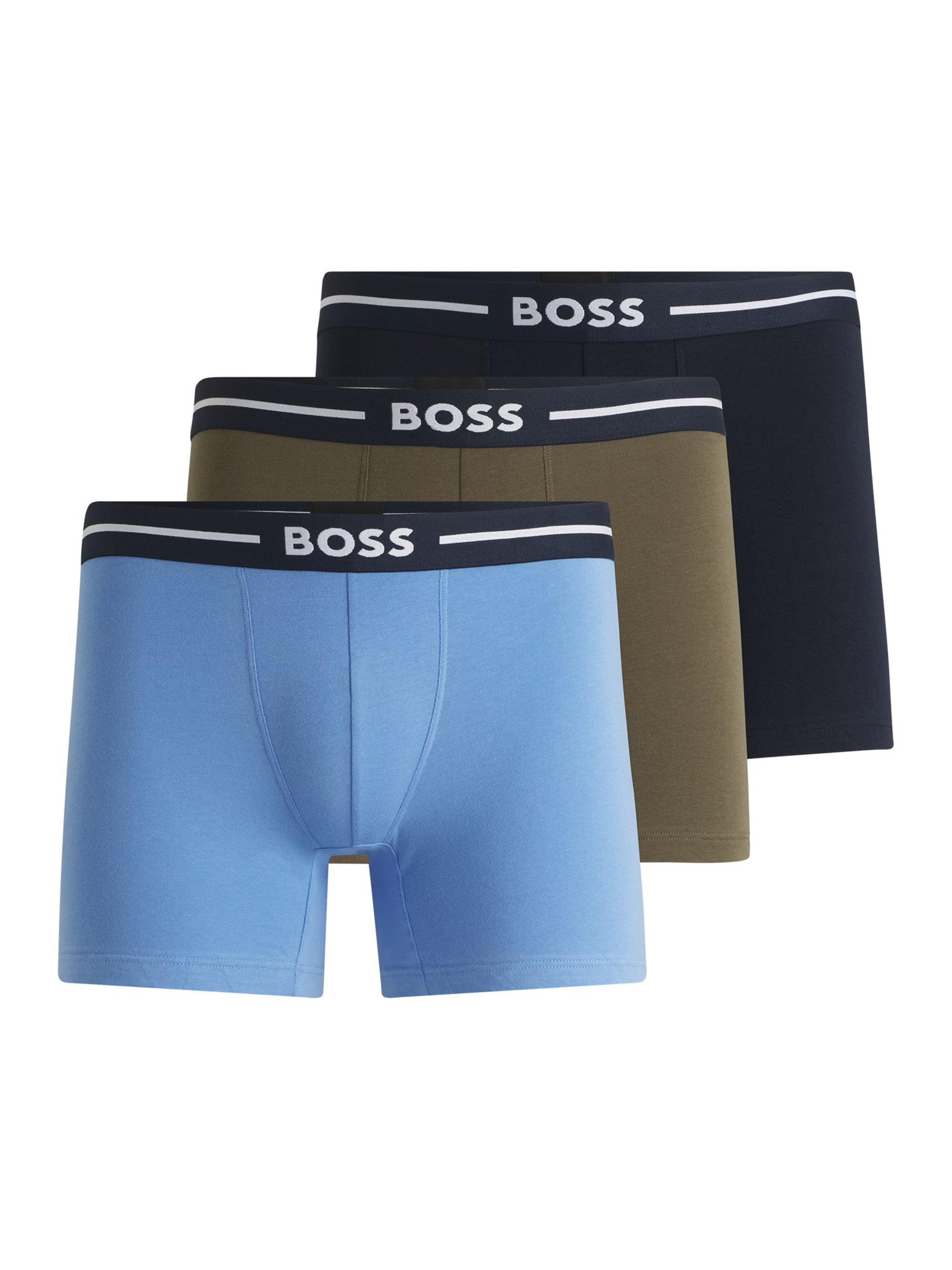 BOSS Men's Three-Pack of Boxer Briefs with Logo Stripe Waistbands - Patterned Black