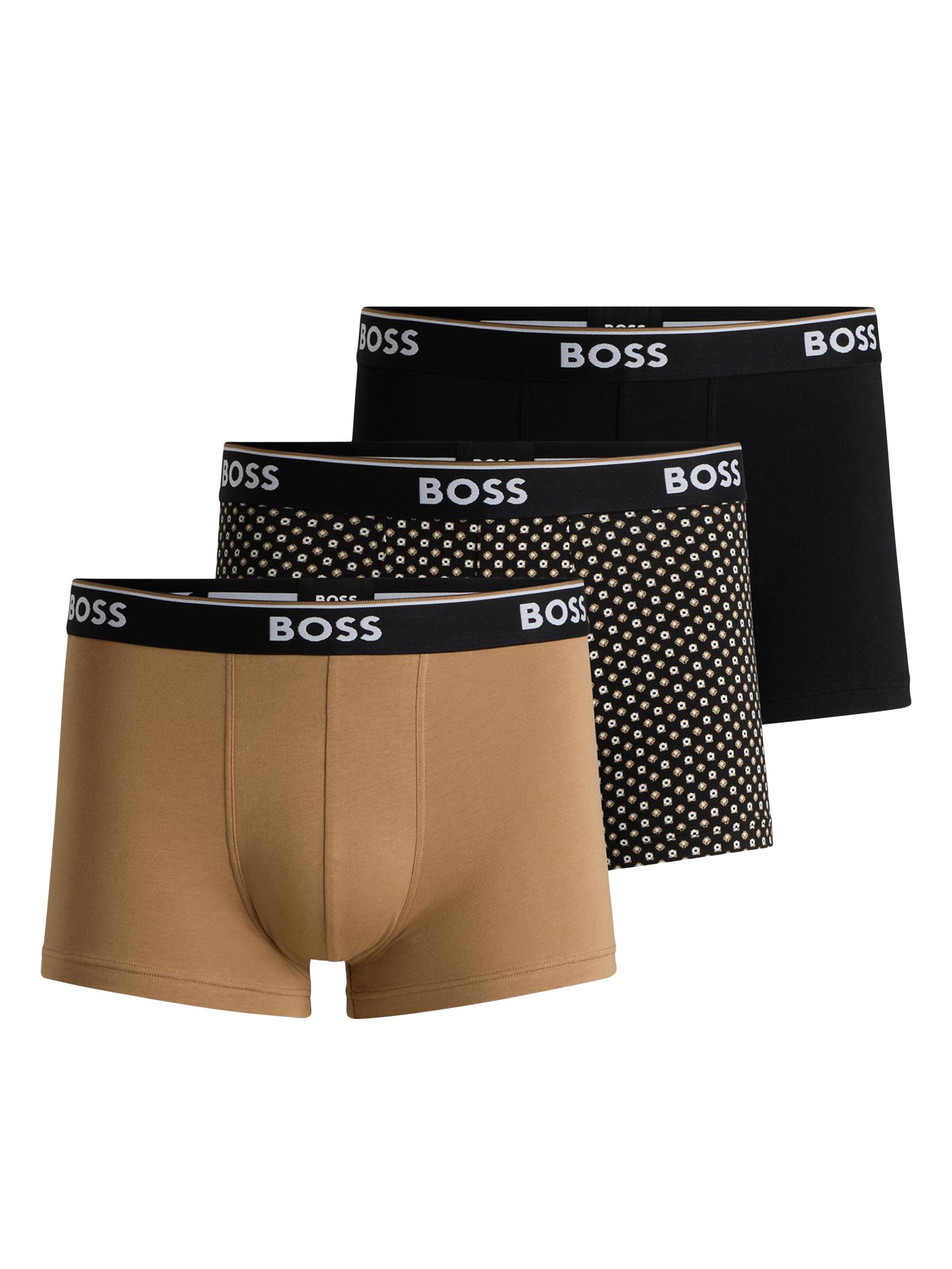 BOSS Men's Three-Pack of Logo-Waistband Trunks in Stretch Cotton - Blue Combo