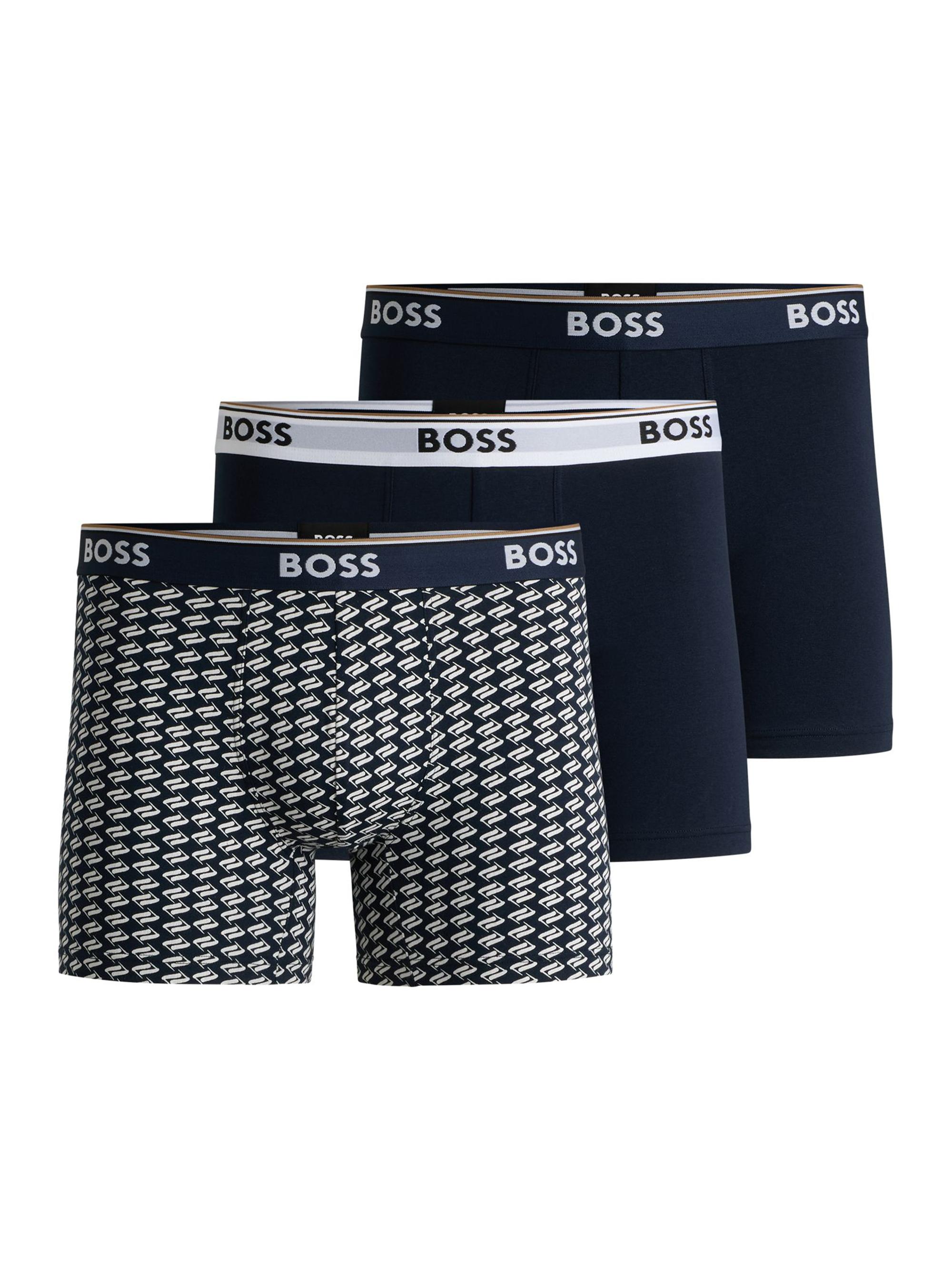 BOSS Men's Three-Pack of Stretch-Cotton Boxer Briefs - Red Patterned