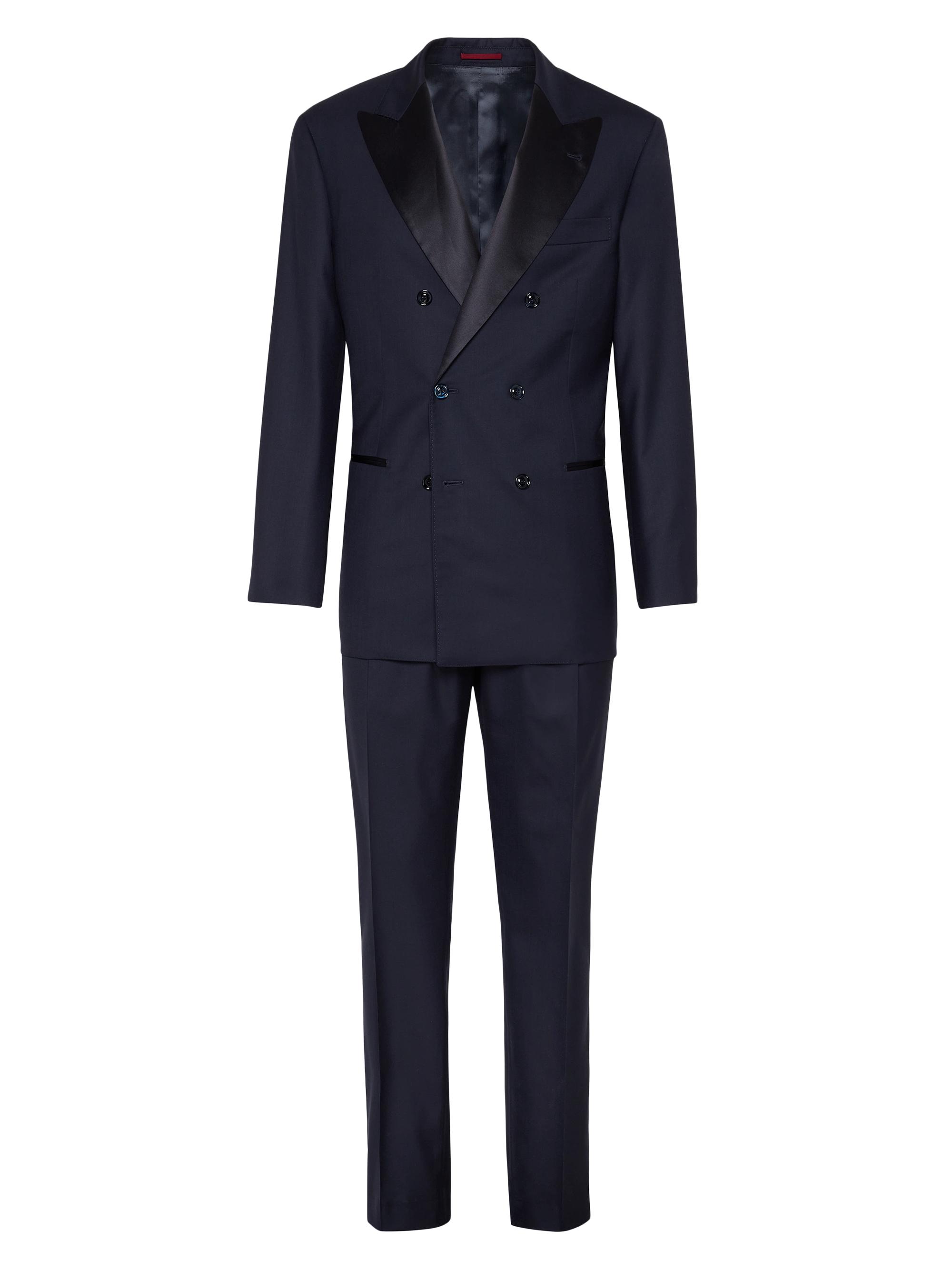 Brunello Cucinelli Men's Tuxedo with One and a Half Breasted Jacket and Double Pleated Trousers - Navy Blue