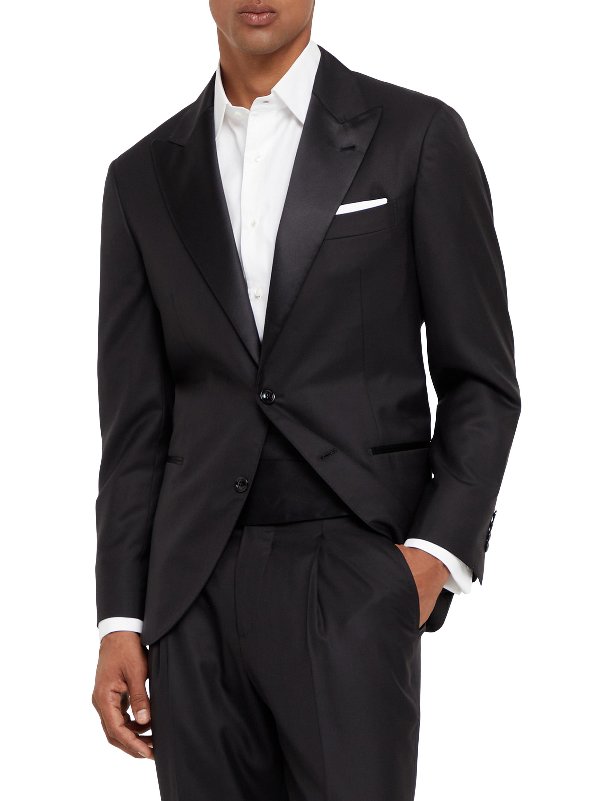 Brunello Cucinelli Men's Tuxedo with Peak Lapel Jacket and Pleated Trousers - Black