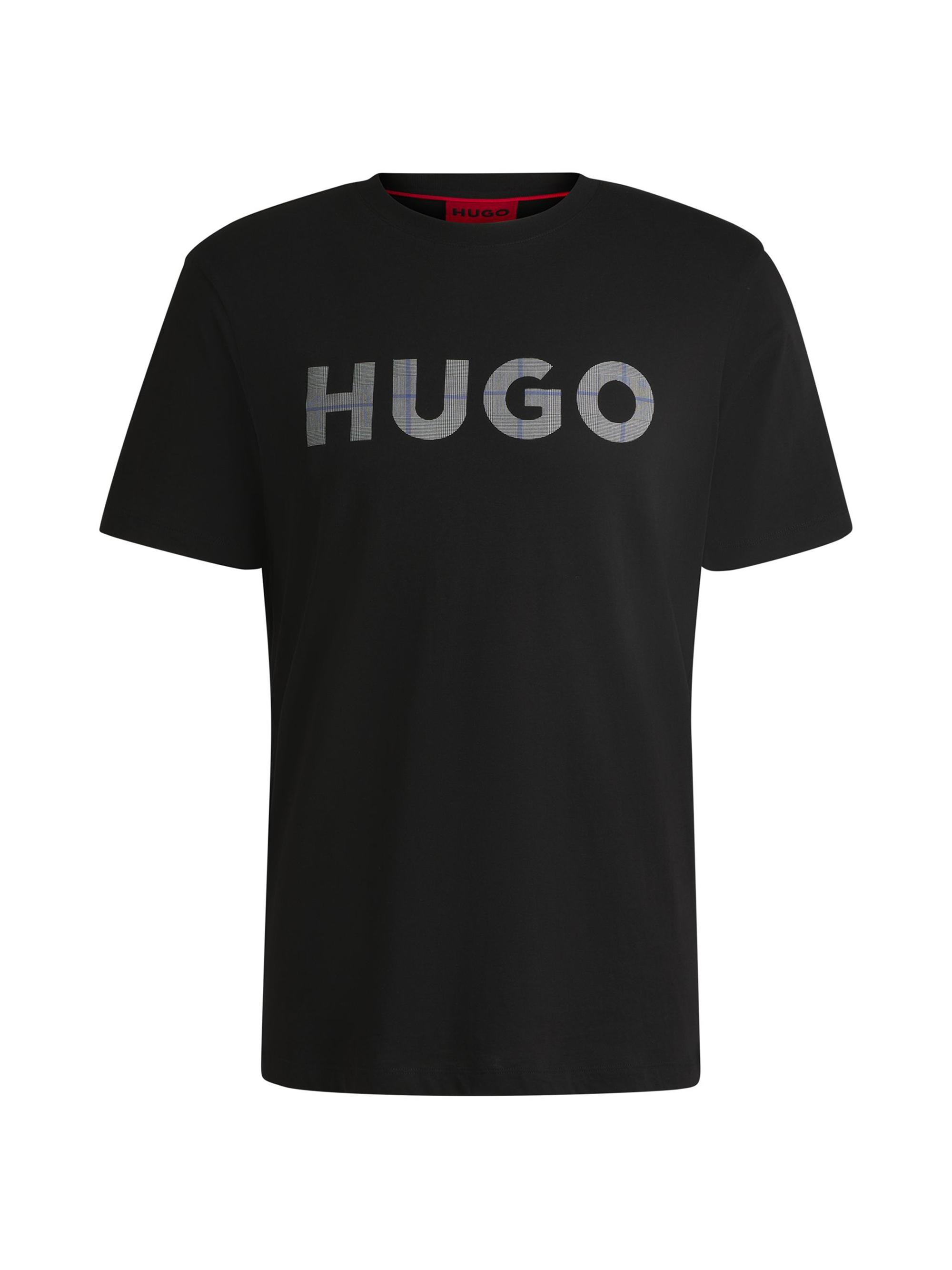 HUGO Men's Cotton-Jersey T-Shirt with Logo Print - Black
