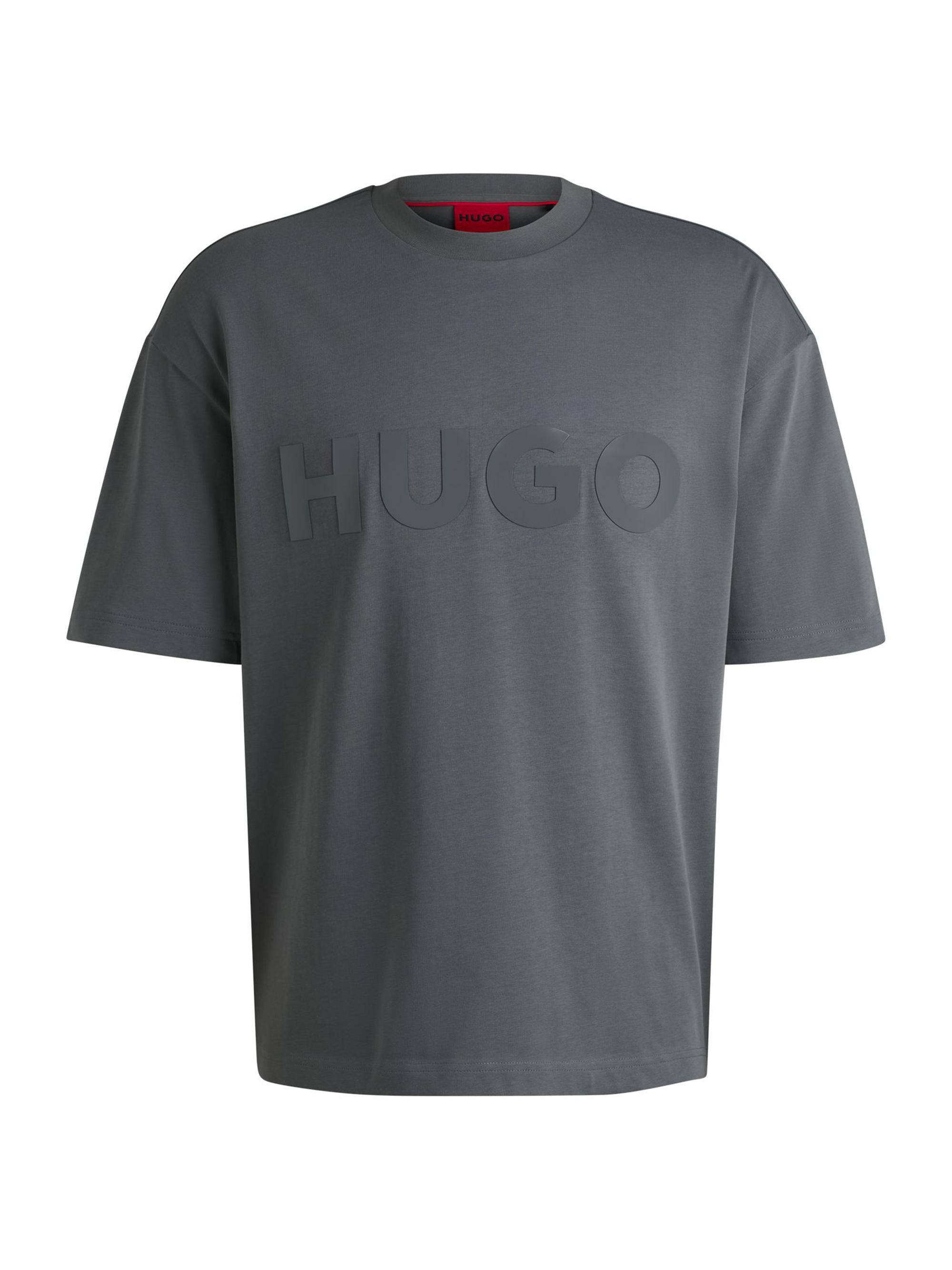 HUGO Men's Cotton-Jersey T-Shirt with Tonal Logo - Grey