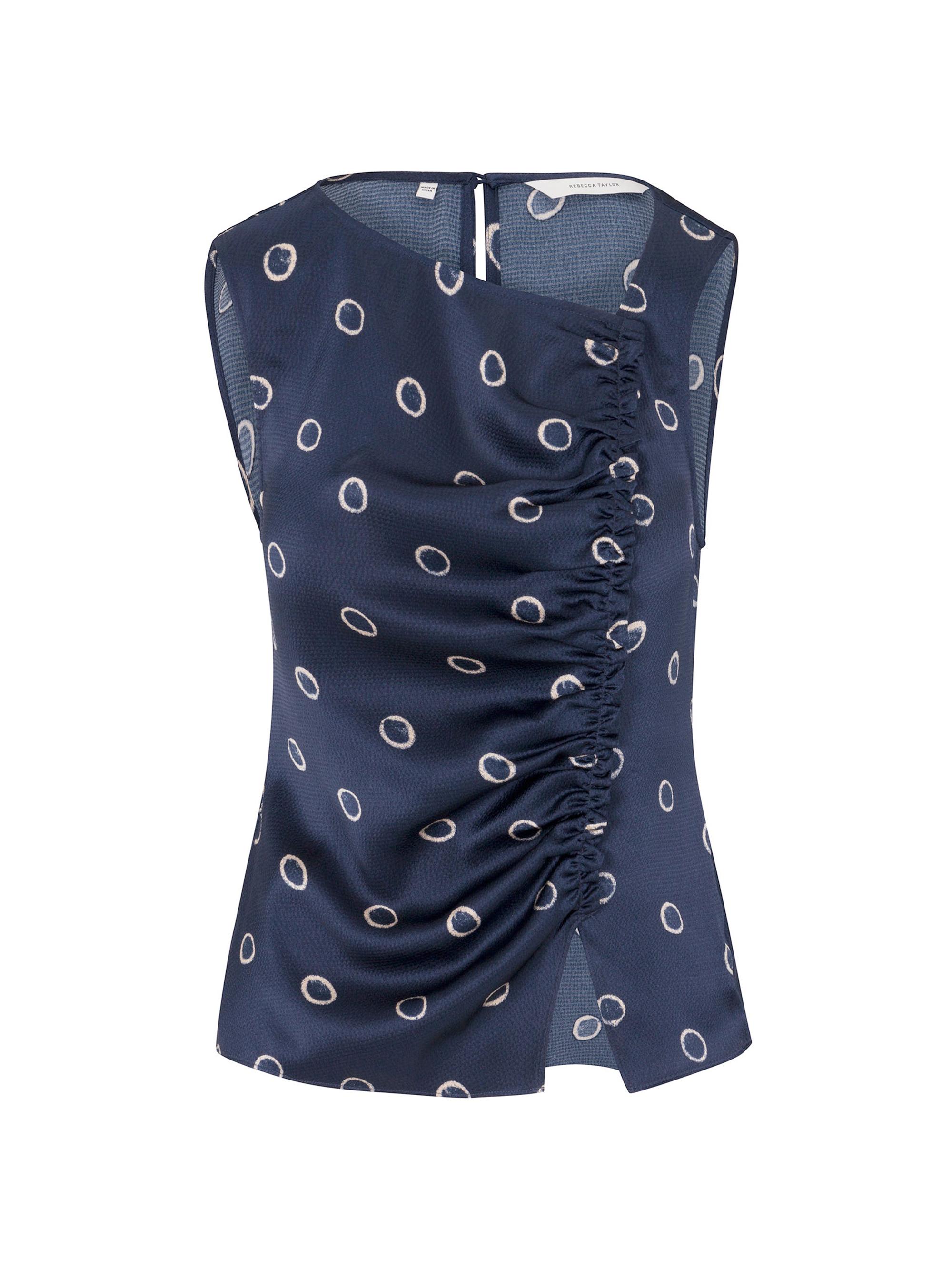 Rebecca Taylor Women's Hazy Dot Satin Ruched Blouse - Navy Combo