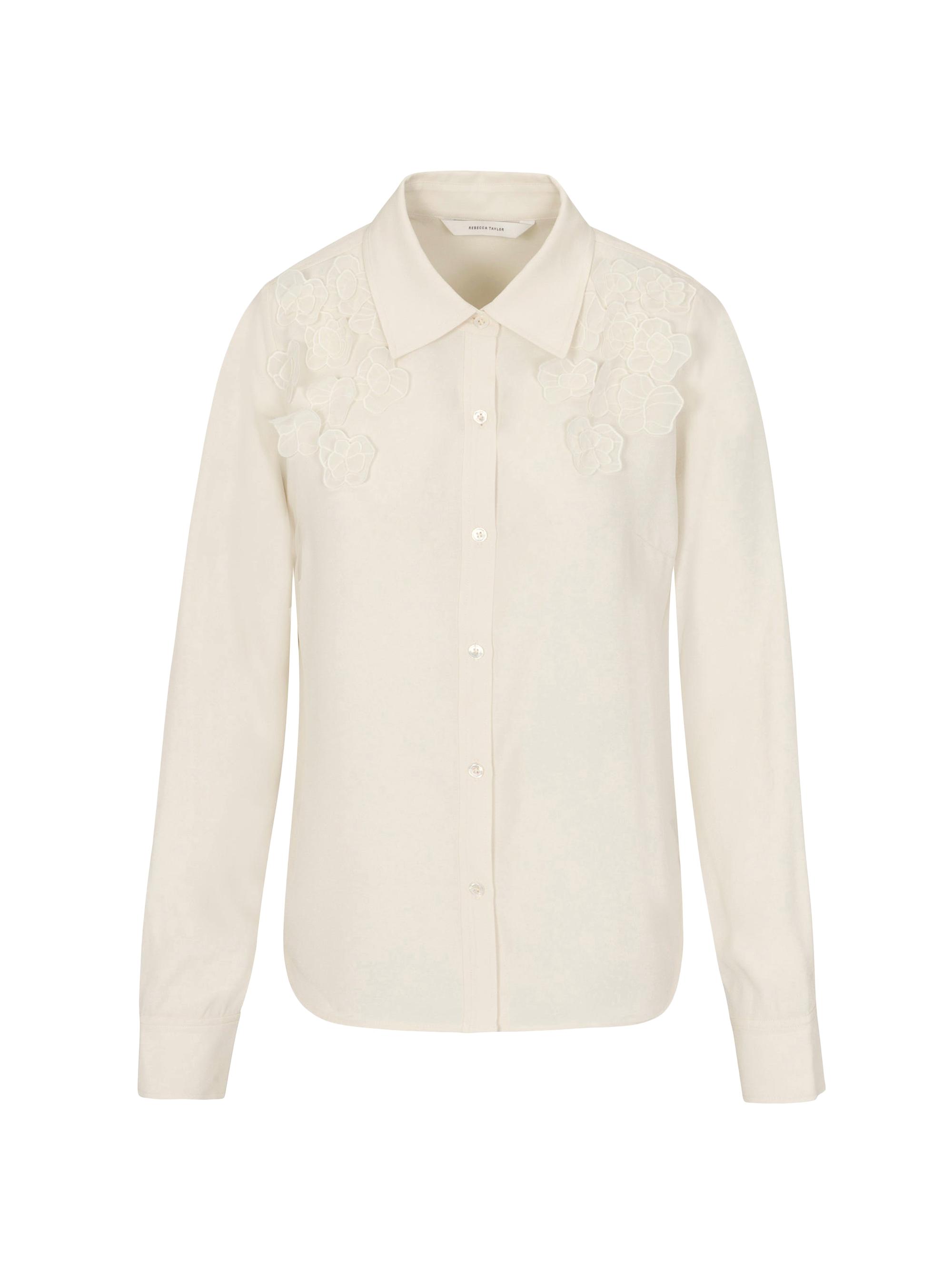 Rebecca Taylor Women's Mia Crepe Floral Appliqué Blouse -