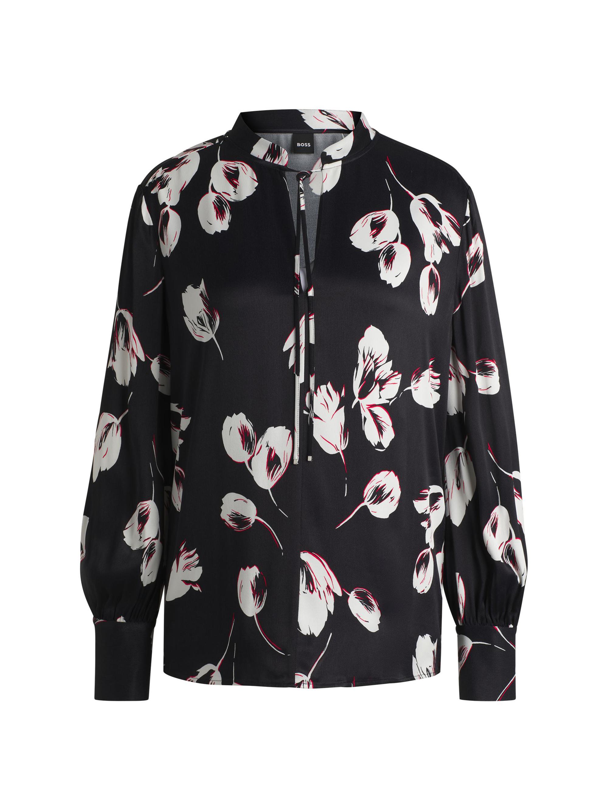 BOSS Women's Relaxed-Fit Blouse with Tulip Print - Black
