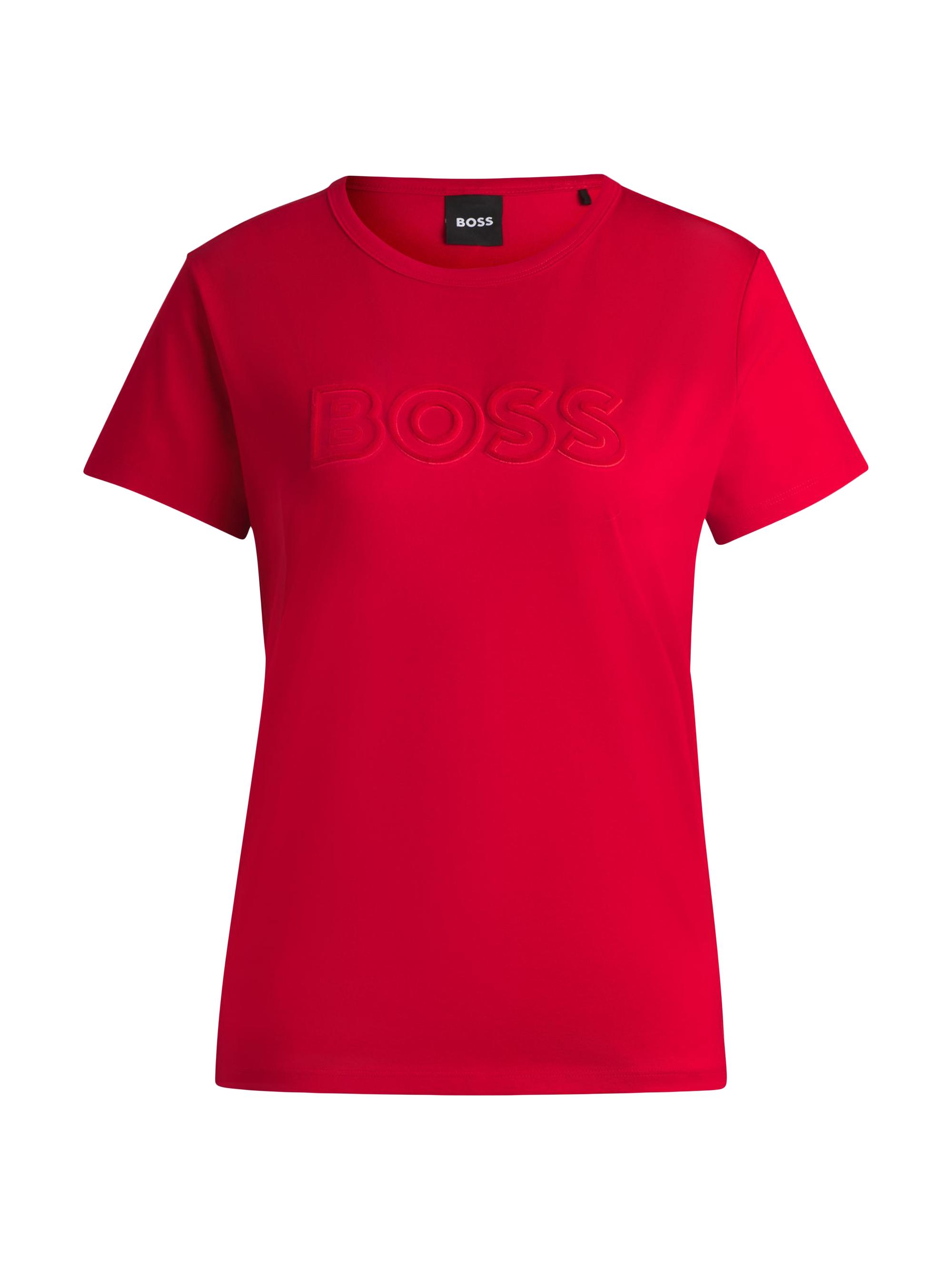 BOSS Women's Mercerized-Cotton T-Shirt with Logo Detail - Light Blue