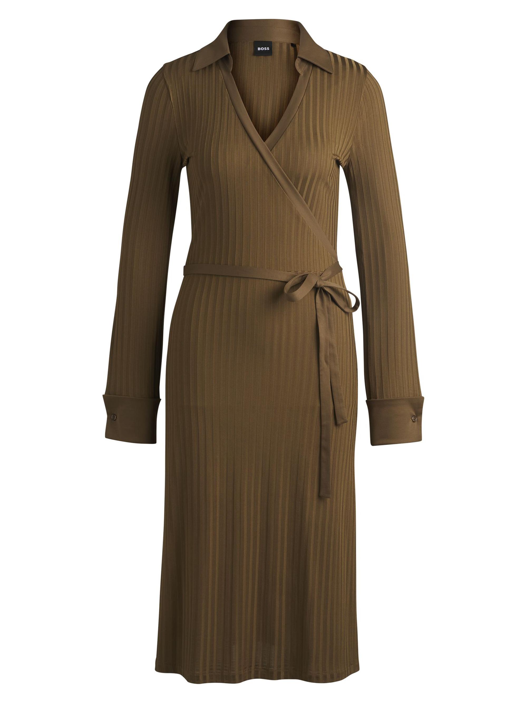 BOSS Women's Wrap Dress in Lustrous Ribbed Jersey - Blue