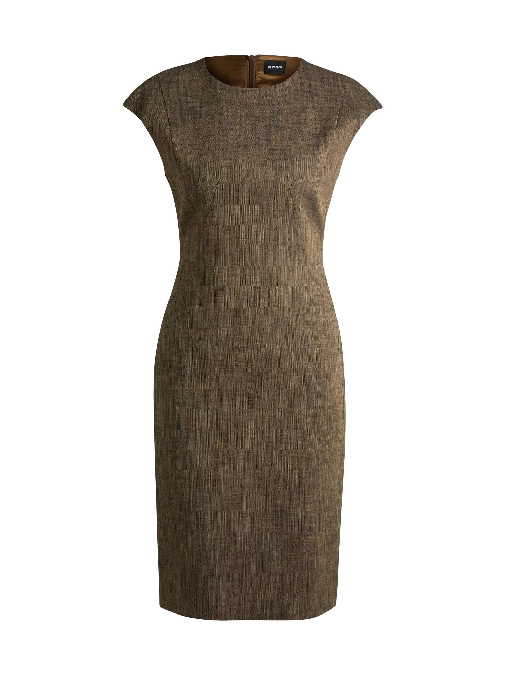 BOSS Women's Cap-Sleeve Dress in Melange Stretch Sharkskin - Brown