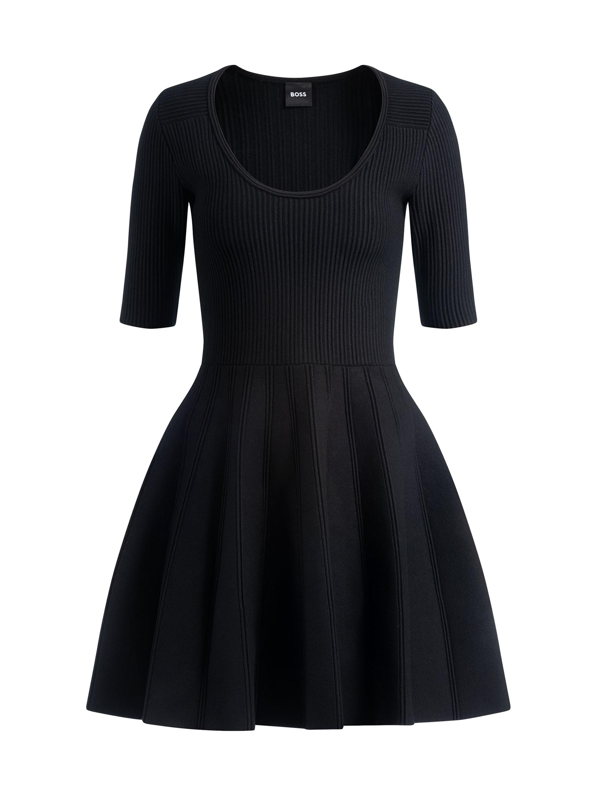 BOSS Women's Knitted Dress in Ottoman-Structured Stretch Fabric - Black