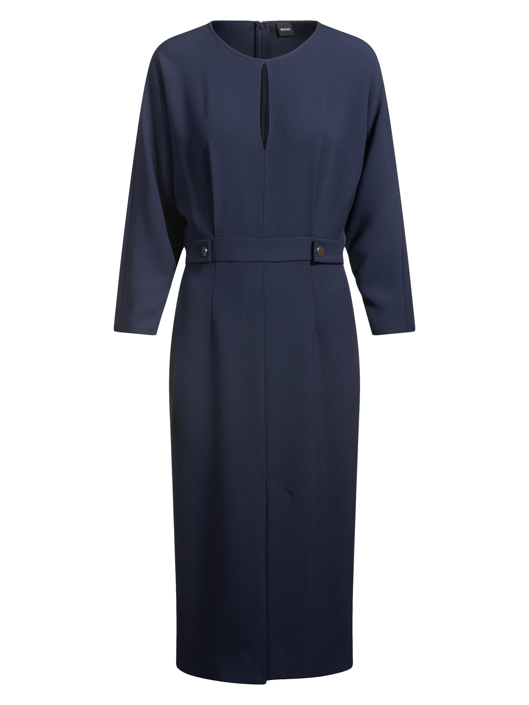 BOSS Women's Mixed-Material Dress with Button-Tab Waist - Blue