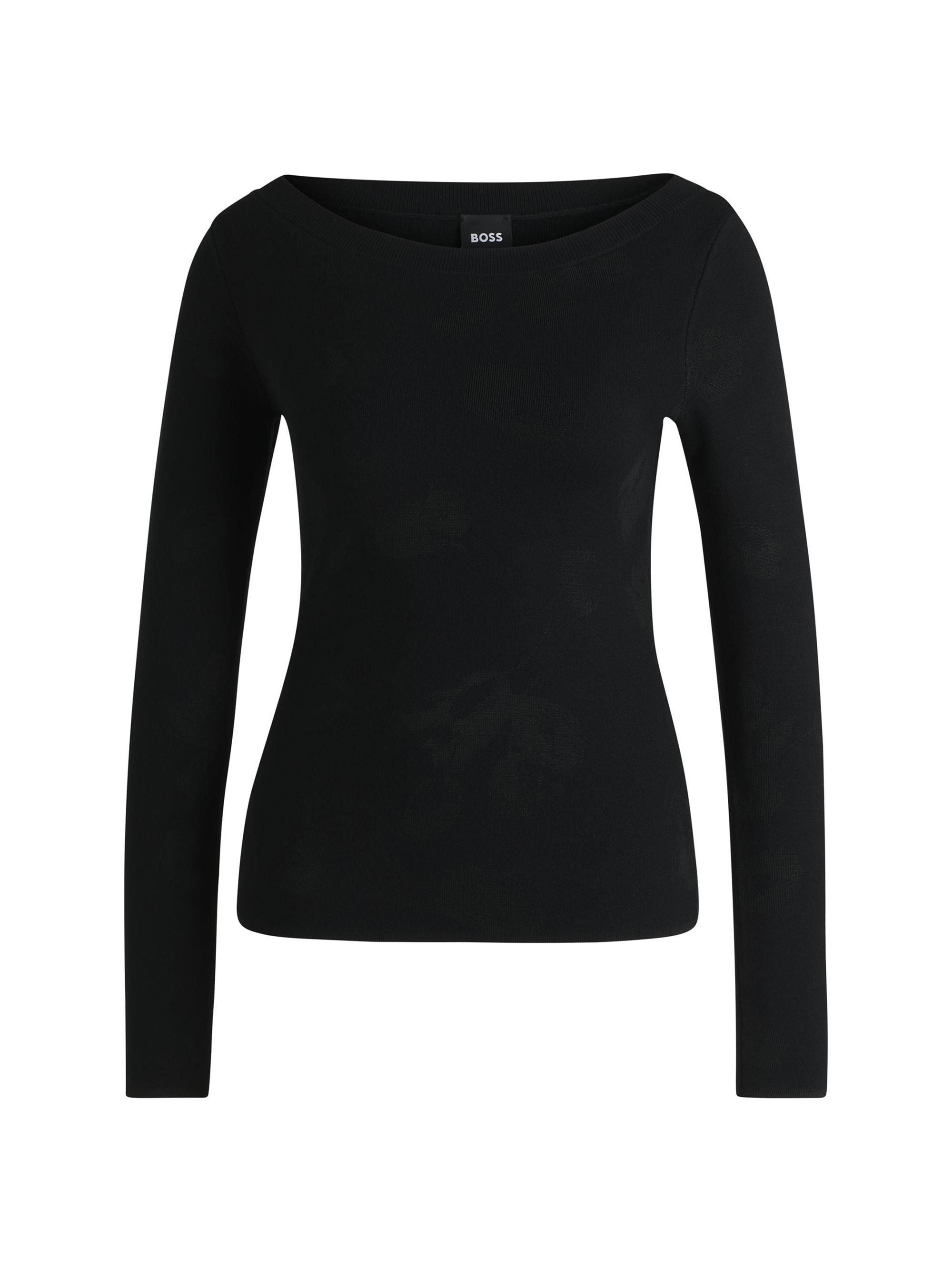 BOSS Women's Wide-Neck Sweater in Stretch Jacquard - Black