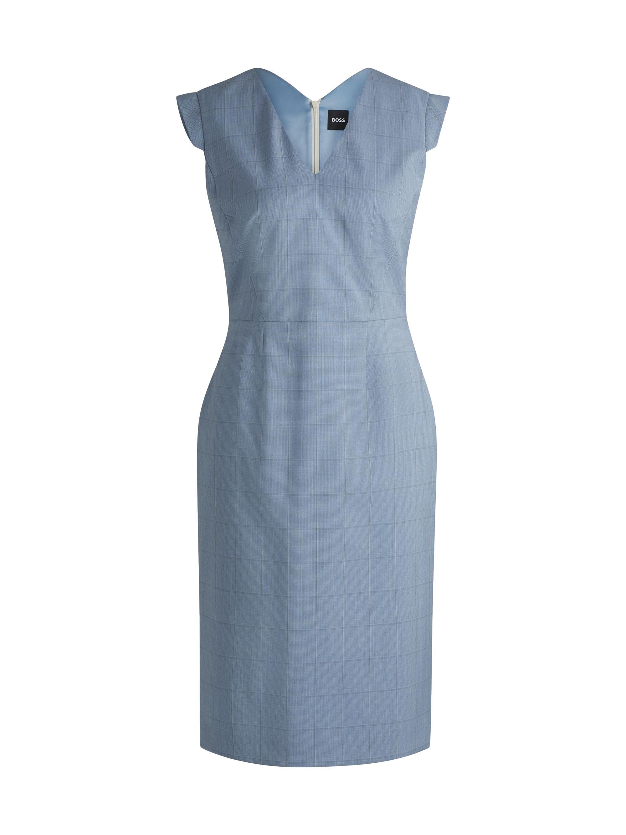 BOSS Women's Business Dress in Checked Wool - Blue