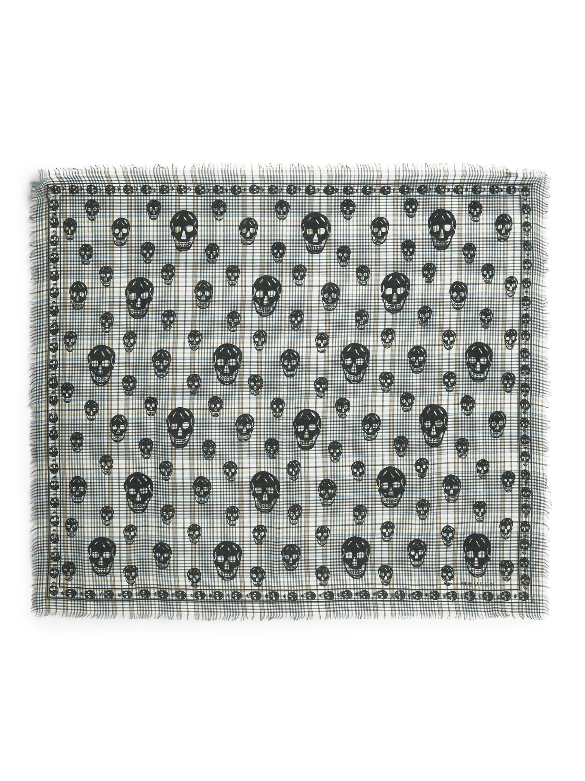 McQueen Men's Fo Summer Check Skull Scarf - Black Beige