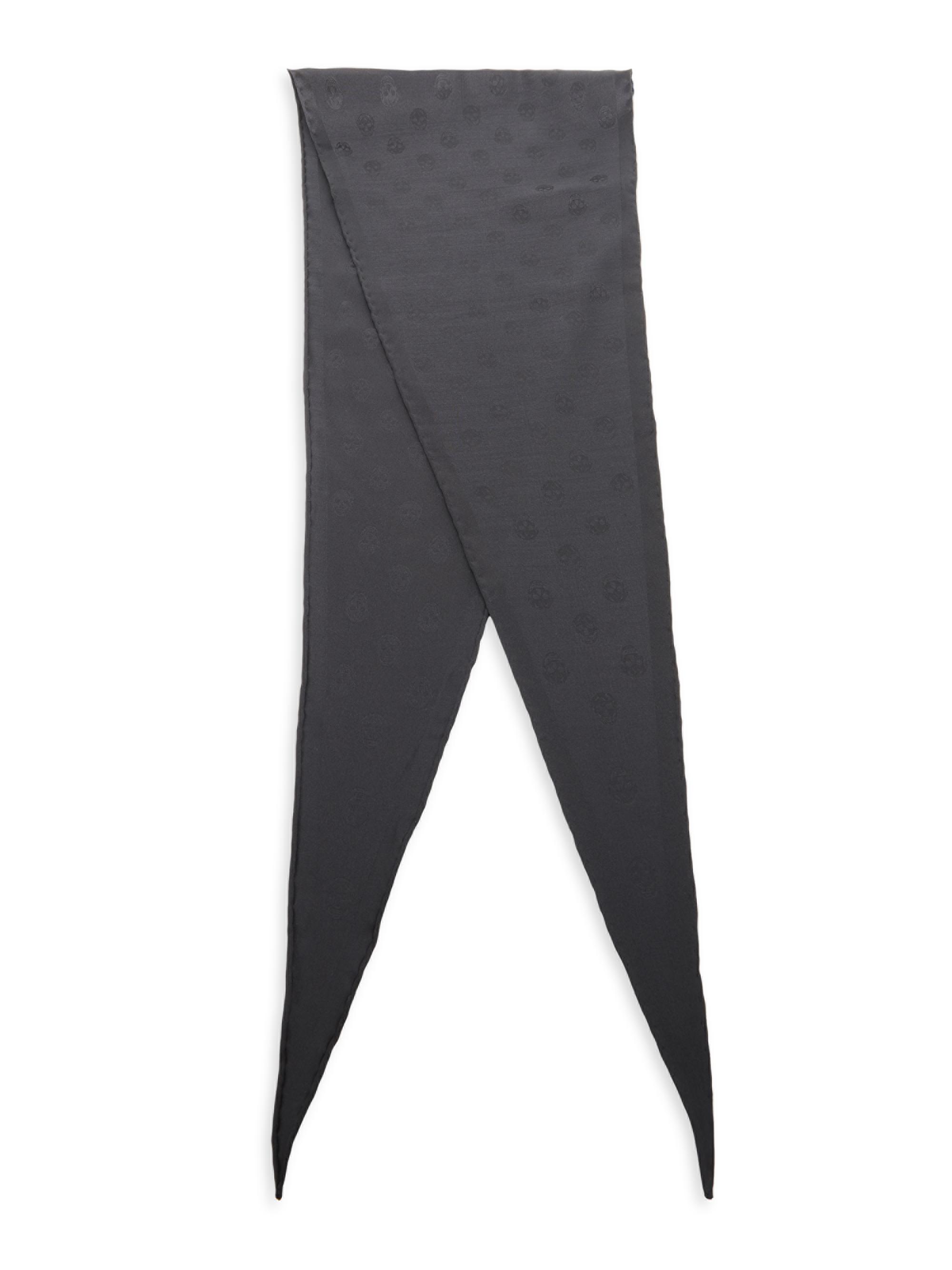 McQueen Men's Lo Upsidedown Skull Silk Scarf - Black