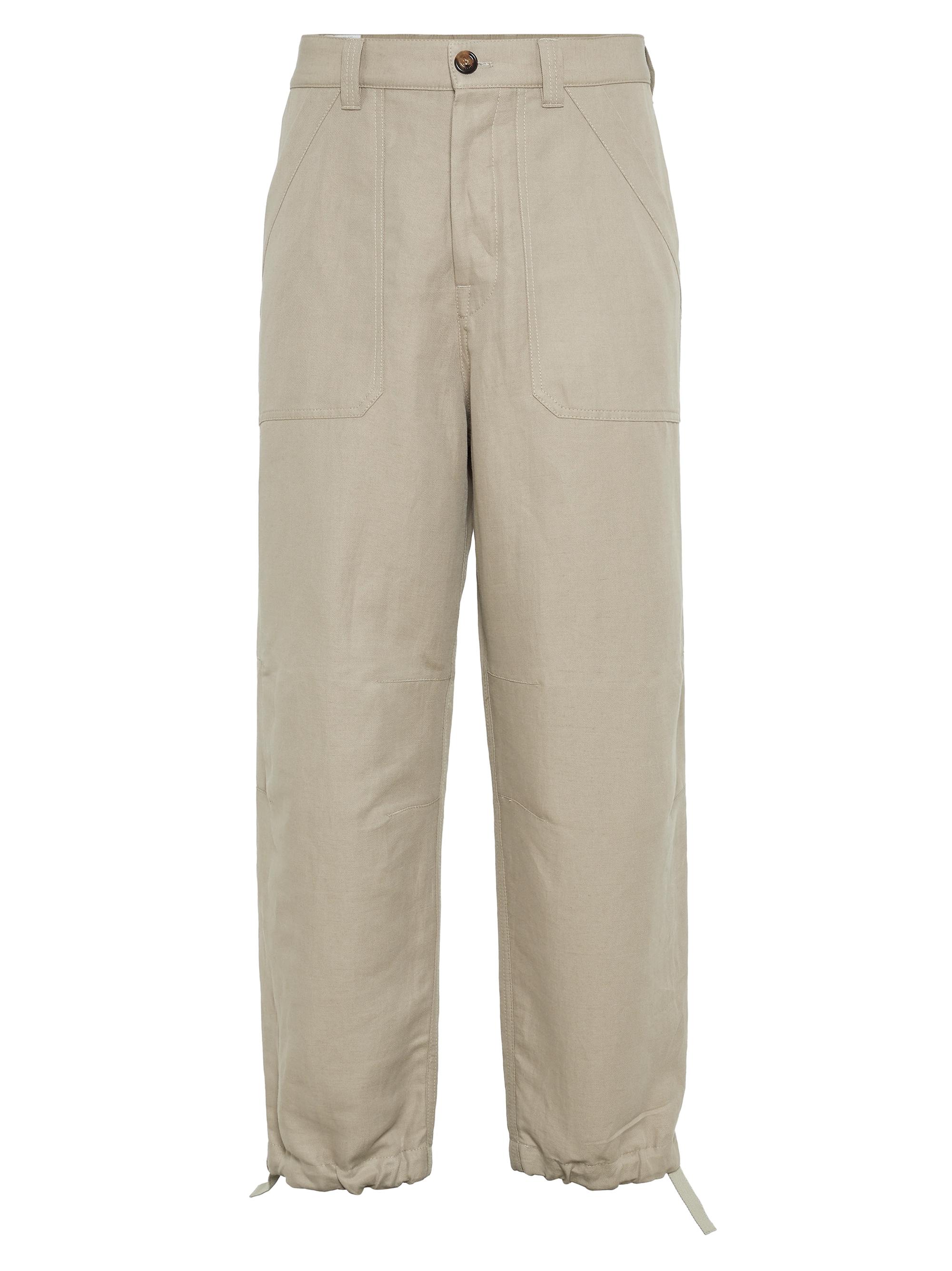 Brunello Cucinelli Men's Relaxed Fit Trousers with Patch Pockets and Drawstring - Khaki