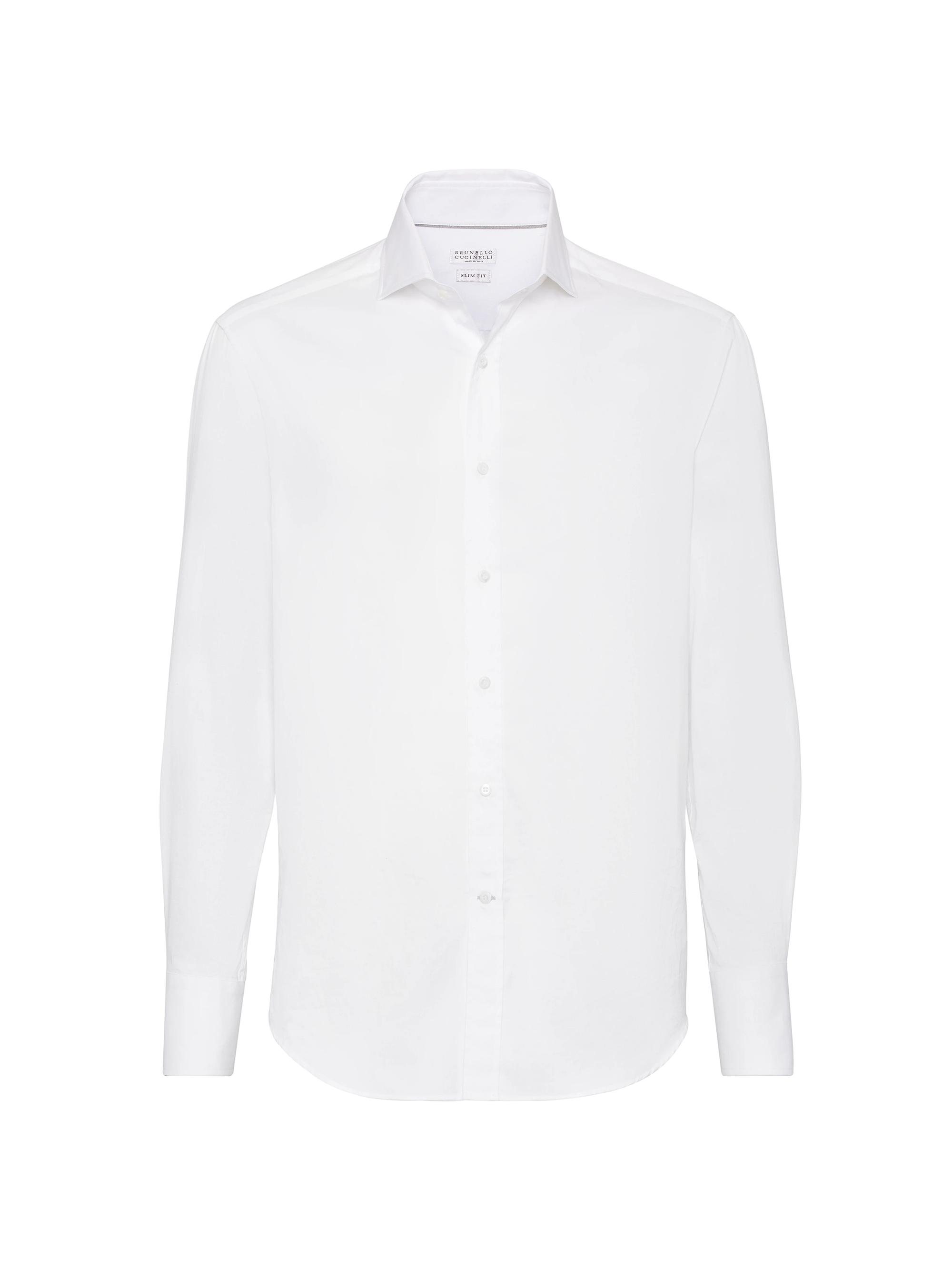 Brunello Cucinelli Men's Twill Slim Fit Shirt with Spread Collar - White