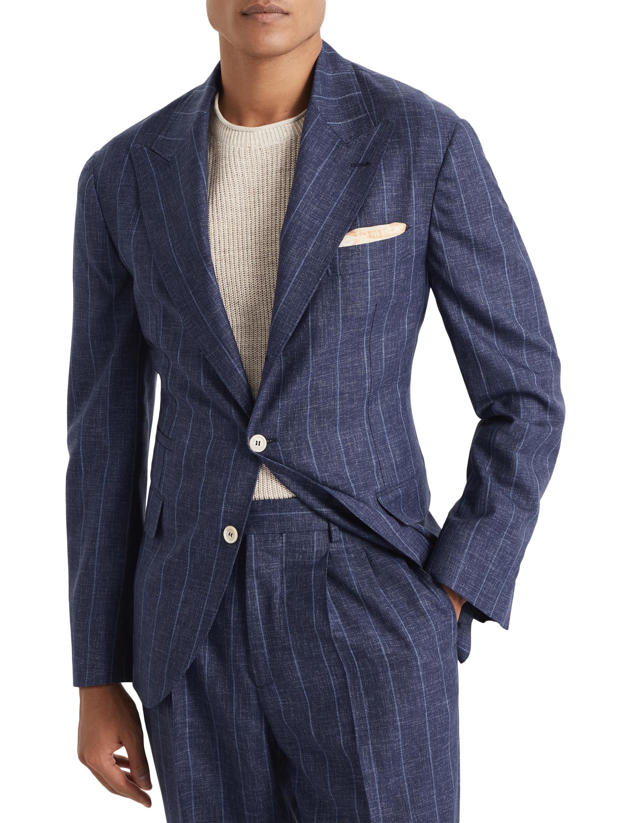 Brunello Cucinelli Men's Fresco Deconstructed Blazer with Large Peak Lapels - Navy Blue
