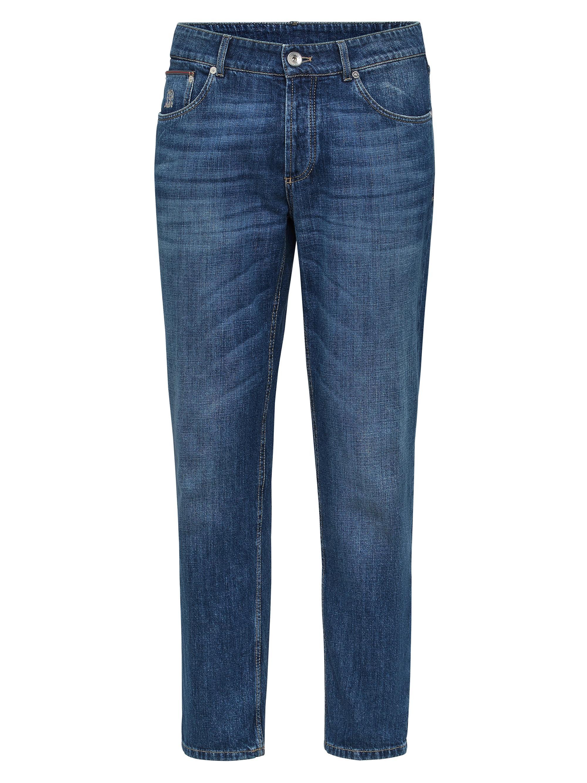 Brunello Cucinelli Men's Lightweight Denim Traditional Fit Five Pocket Jeans - Medium Denim