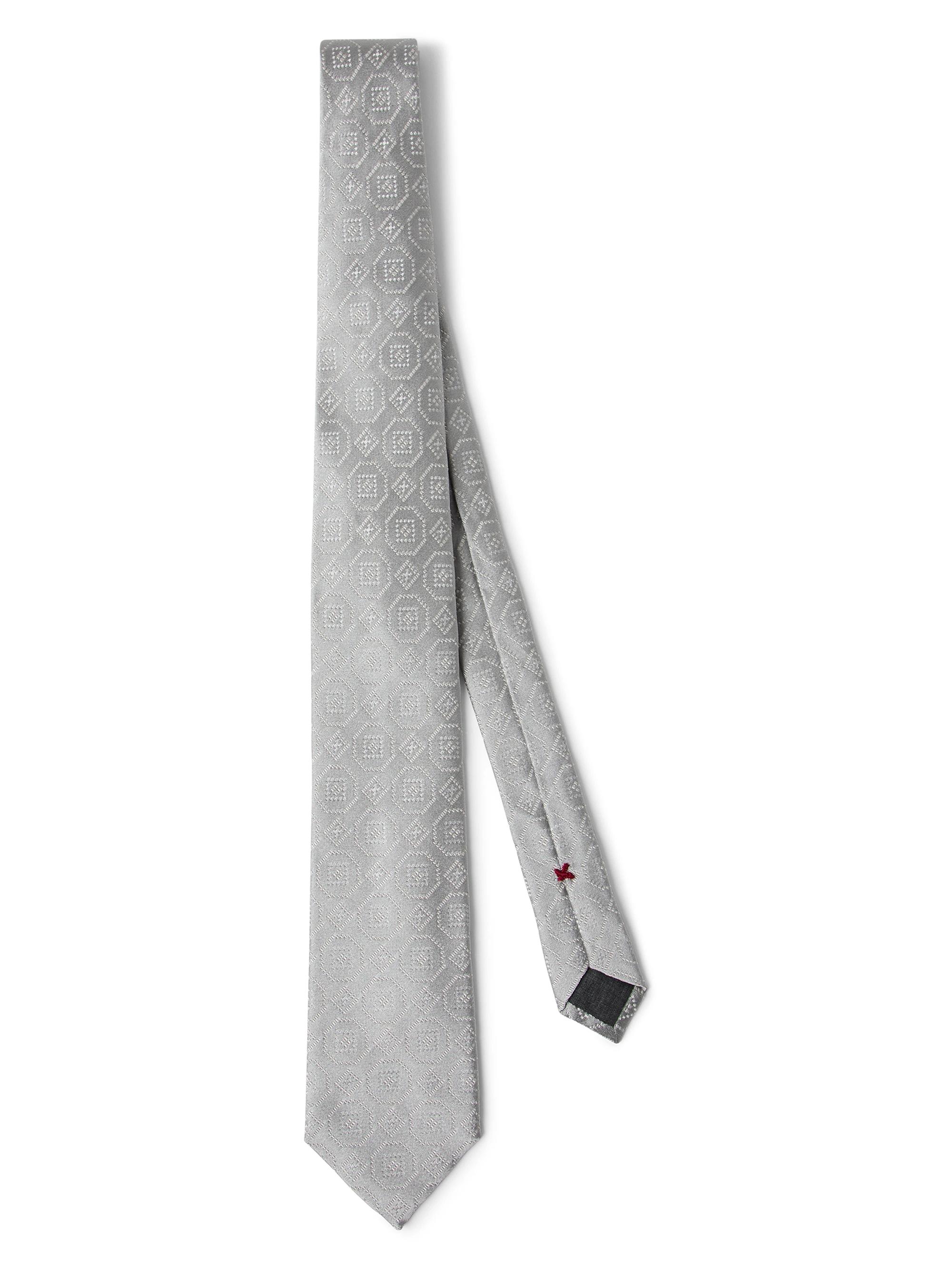 Brunello Cucinelli Men's Silk Tie with Geometric Pattern - Pearl