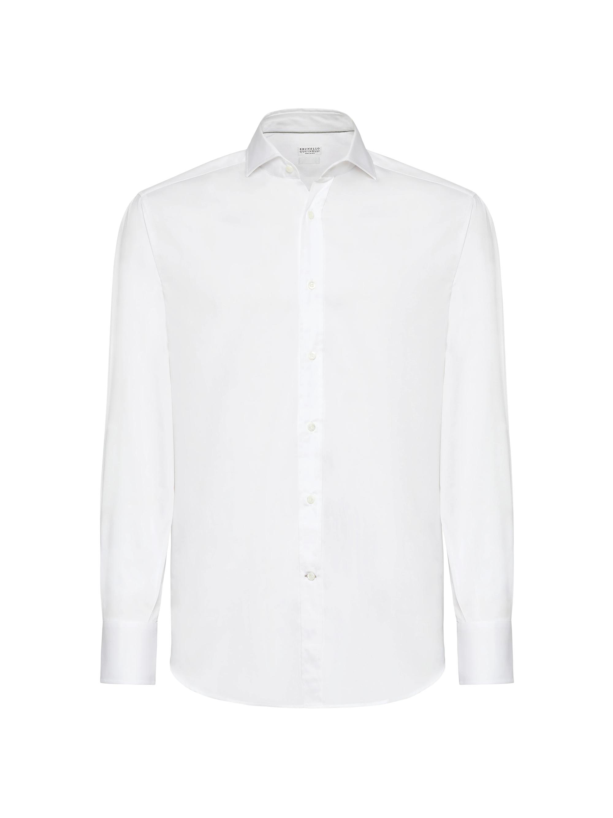 Brunello Cucinelli Men's Twill Basic Fit Shirt with Spread Collar - White