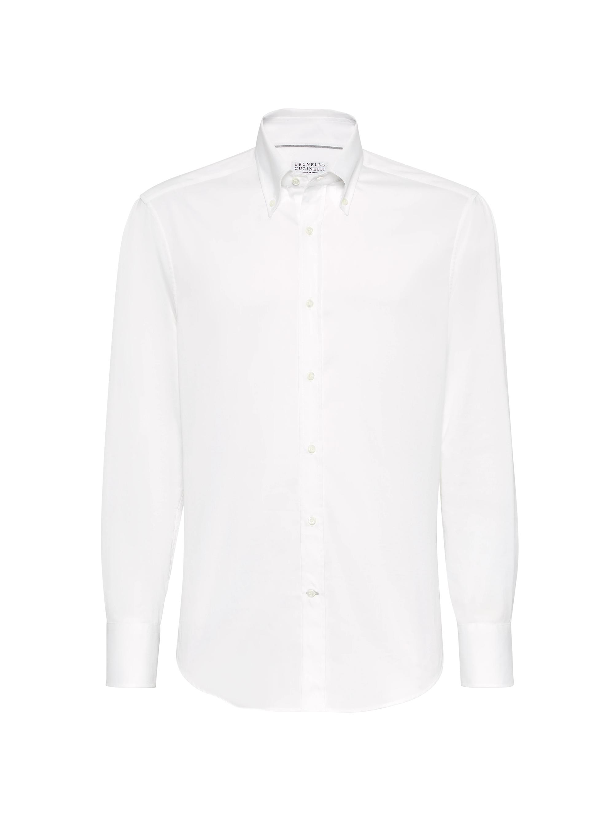 Brunello Cucinelli Men's Twill Slim Fit Shirt with Button Down Collar - White