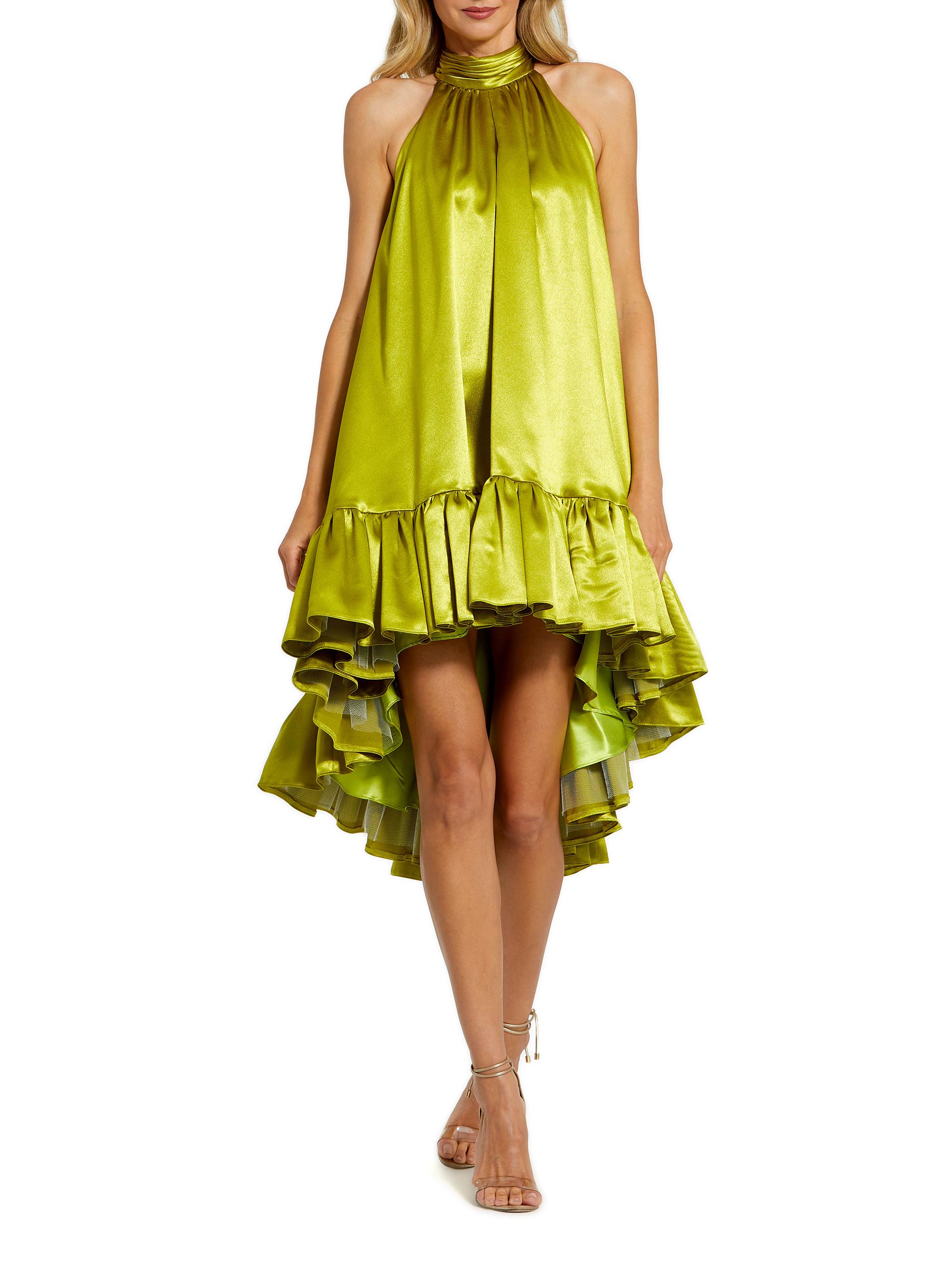 Mac Duggal Women's Ieena Satin Halterneck High-Low Dress - Apple Green