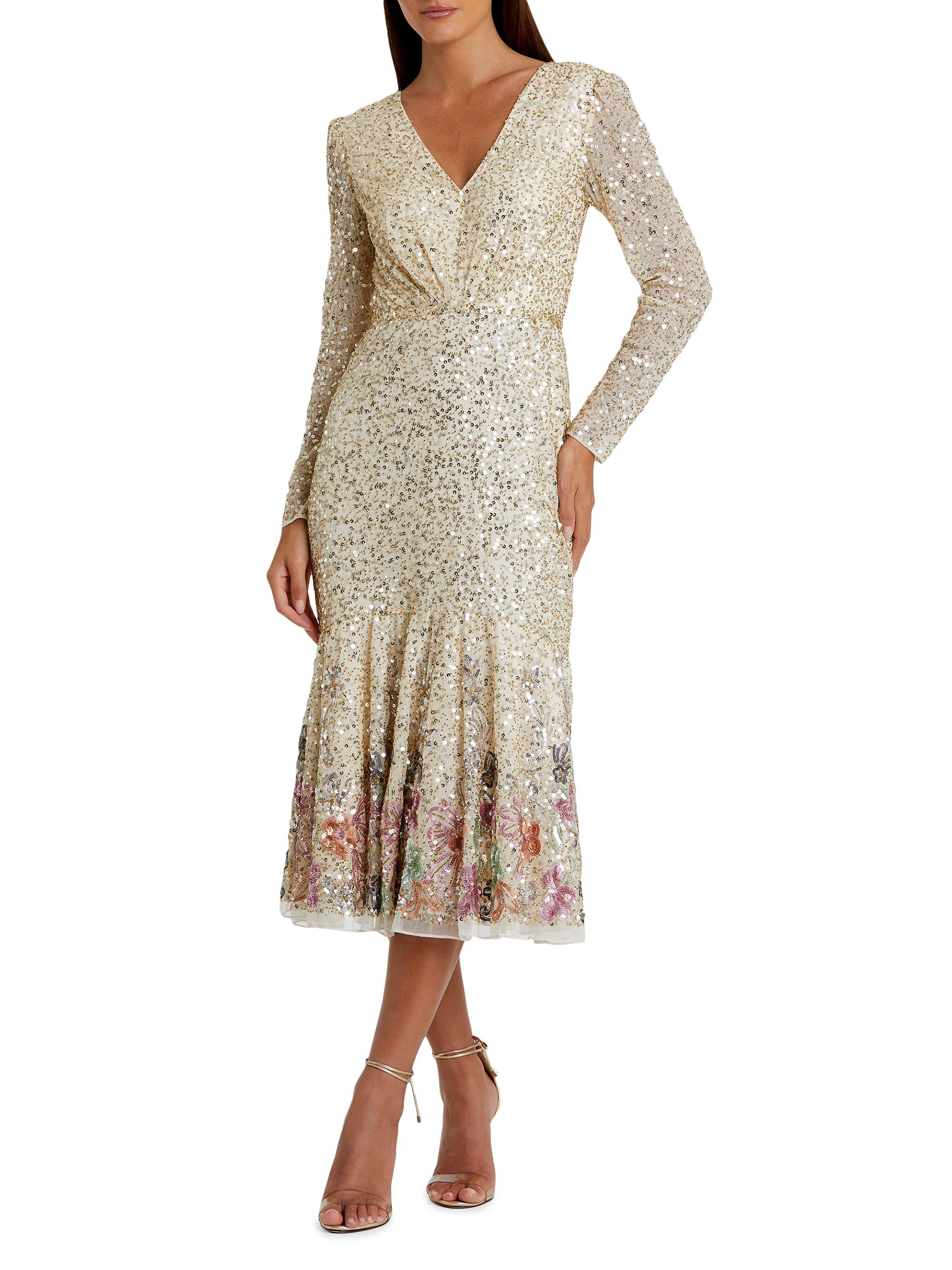 Mac Duggal Women's Cocktail Sequined Faux-Wrap Midi-Dress - Gold Multi