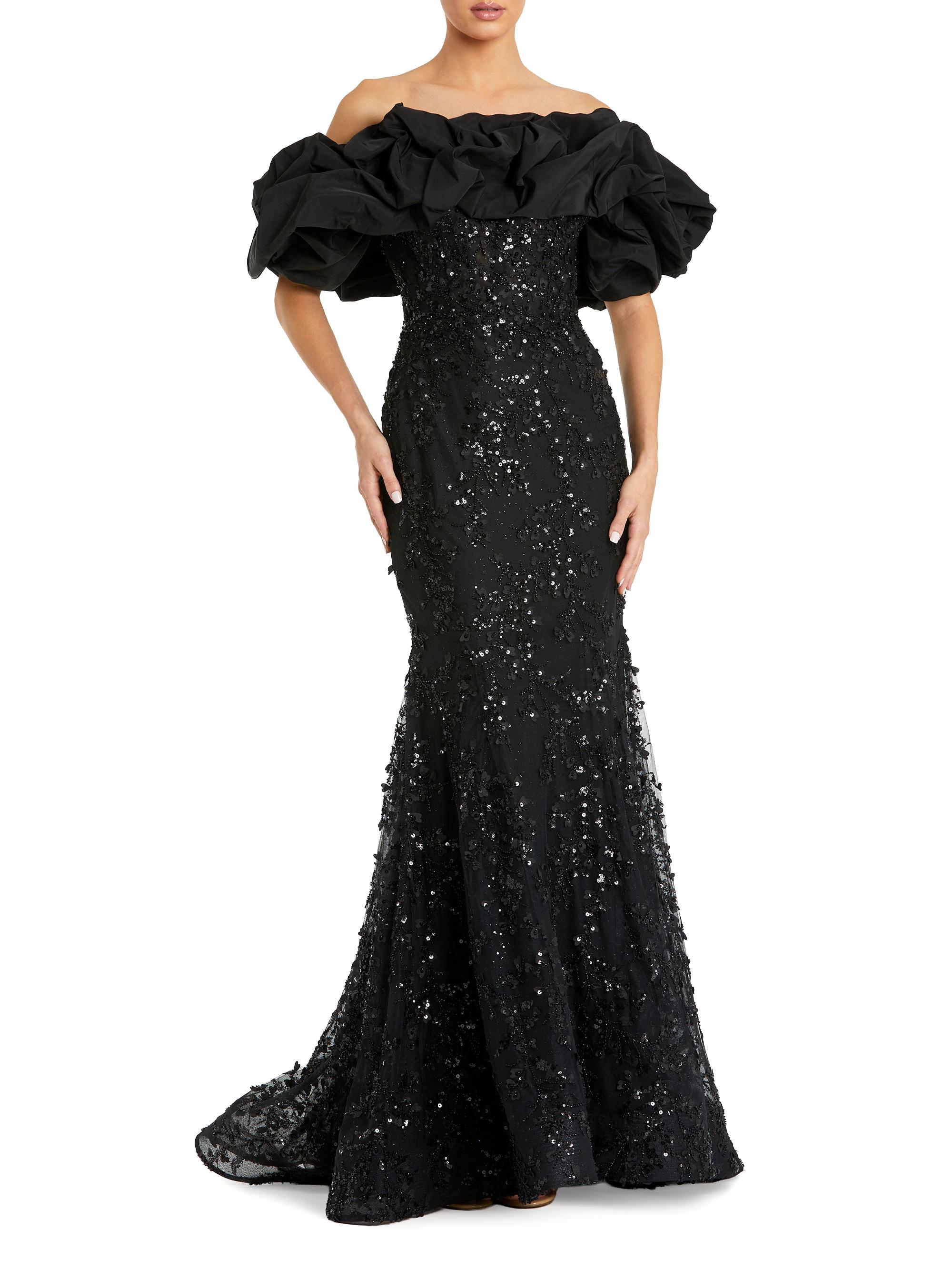 green emerald velvet dress Mac Duggal Women's Embellished Crepe Column Gown - Black main image 1