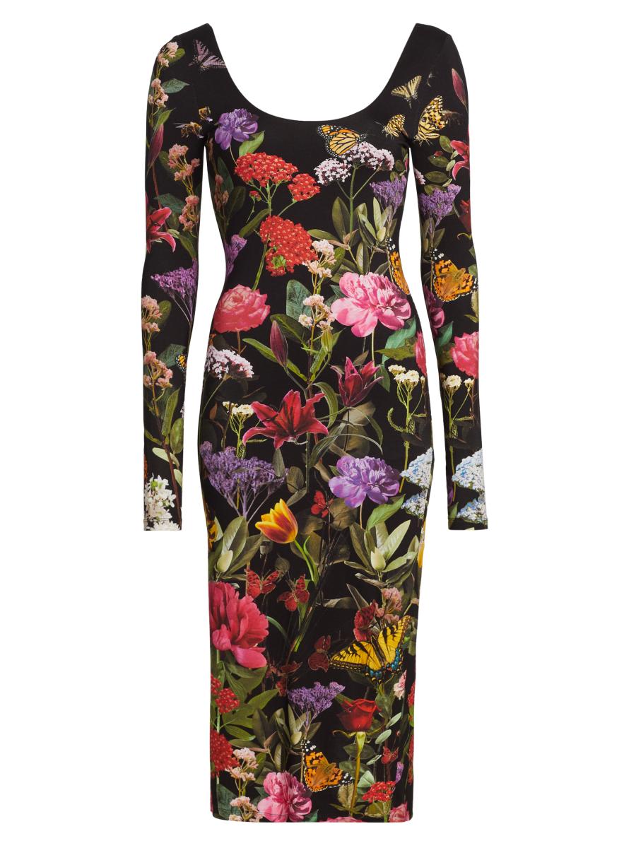 Alice + Olivia Delora Floral Scoopneck Sheath Midi-Dress