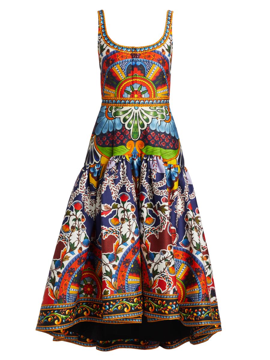 （US発）Alice+Olivia Diana ティアード デニムドレス Diana Structured Midi Dress In Liana Vintage Blue | Alice +
