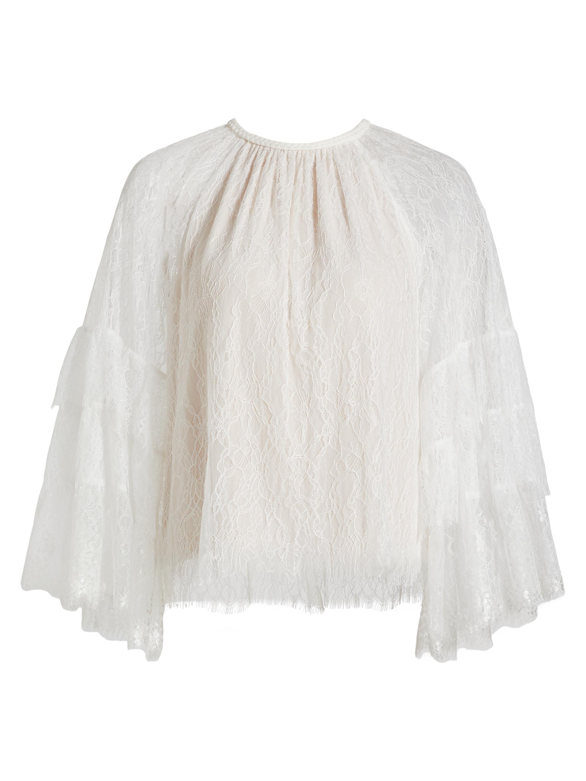 Alice + Olivia Women's Delia Lace Ruffle Tunic Top - Off White