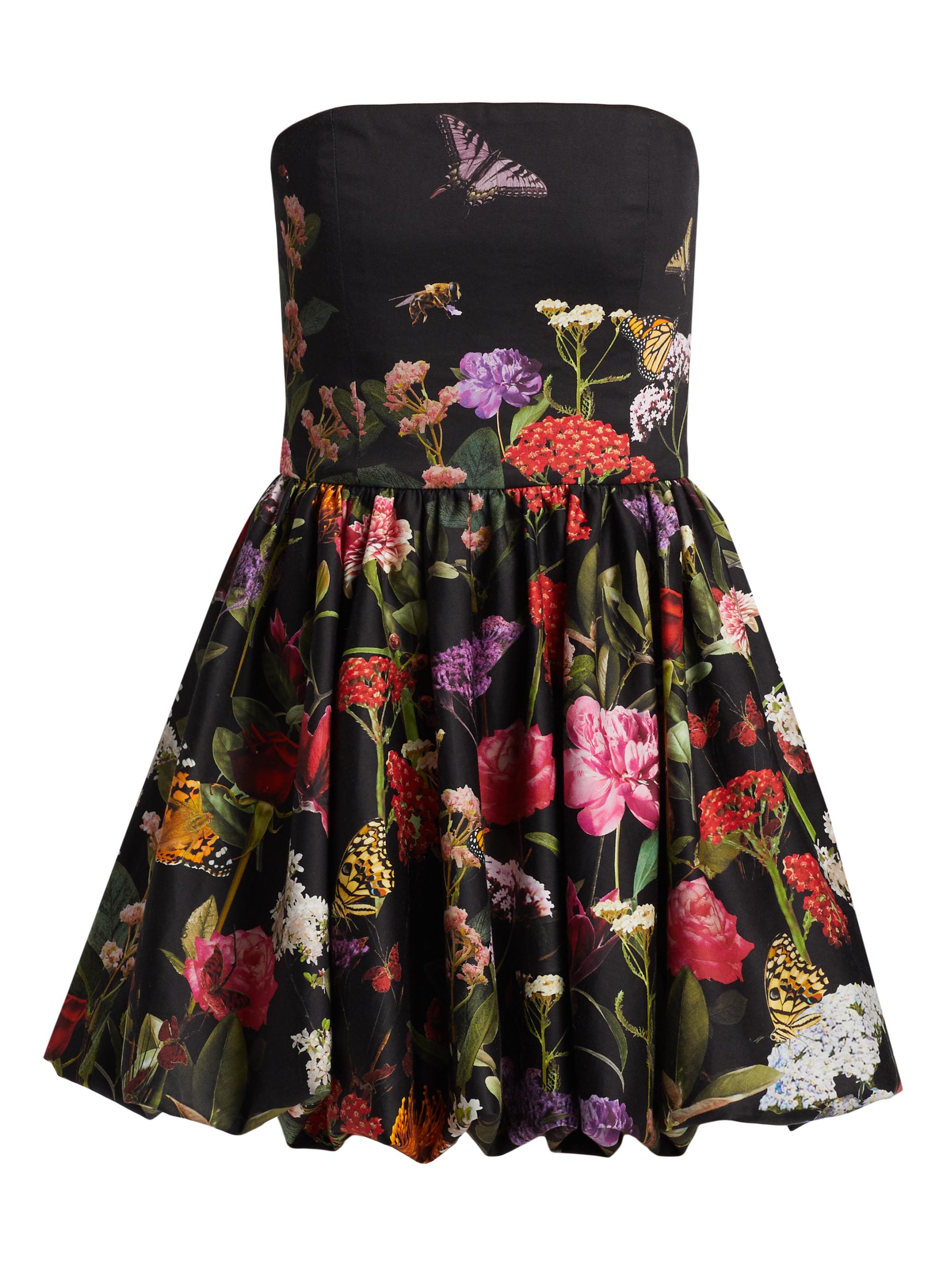 ALICE + OLIVIA Asha Floral Cotton-Blend Strapless Fit & Flare Minidress |  Saks Fifth Avenue