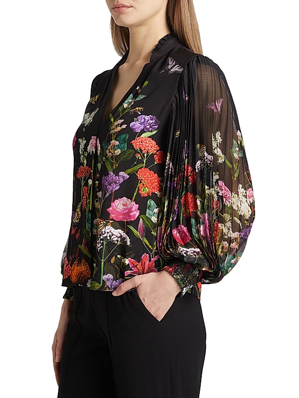 Shop Alice + Olivia Ilan Floral Pleated Blouse | Saks Fifth Shop Alice + Olivia Ilan Floral Pleated Blouse | Saks Fifth