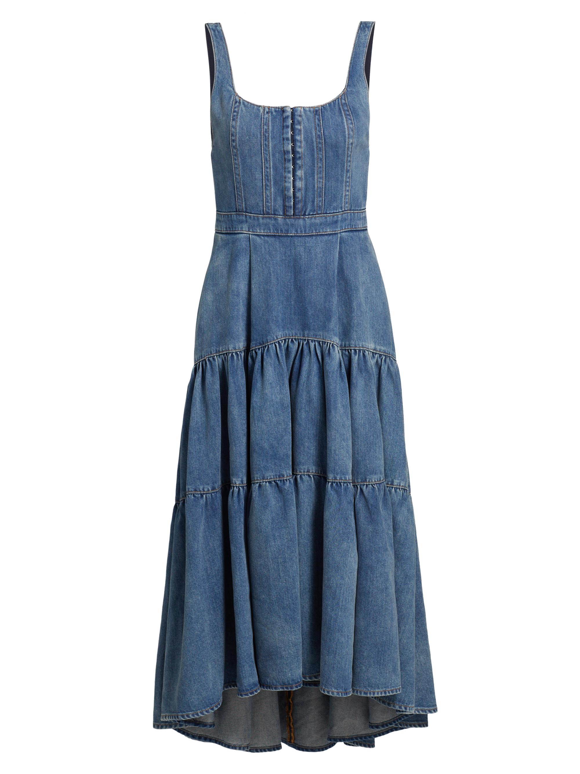 ALICE + OLIVIA Diana Denim Sleeveless Fit & Flare Midi-Dress