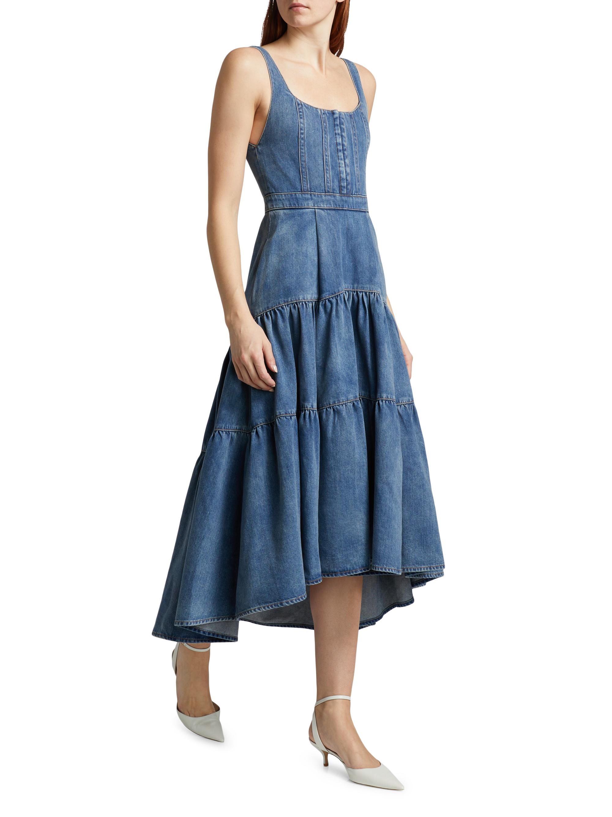 Alice + Olivia Diana Denim Sleeveless Fit & Flare Midi-Dress