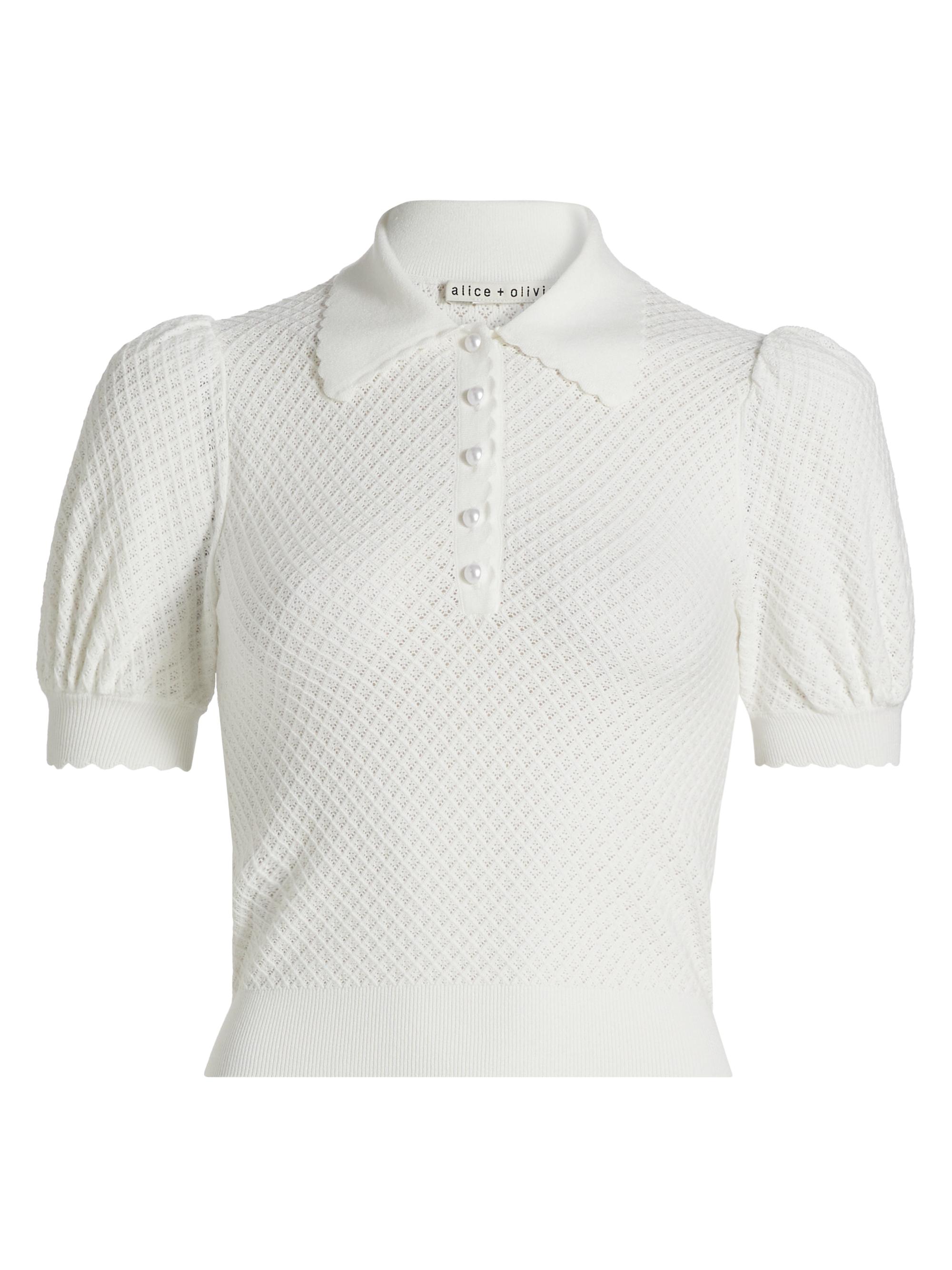 ALICE + OLIVIA Ramona Pointelle Polo Shirt | Saks Fifth Avenue