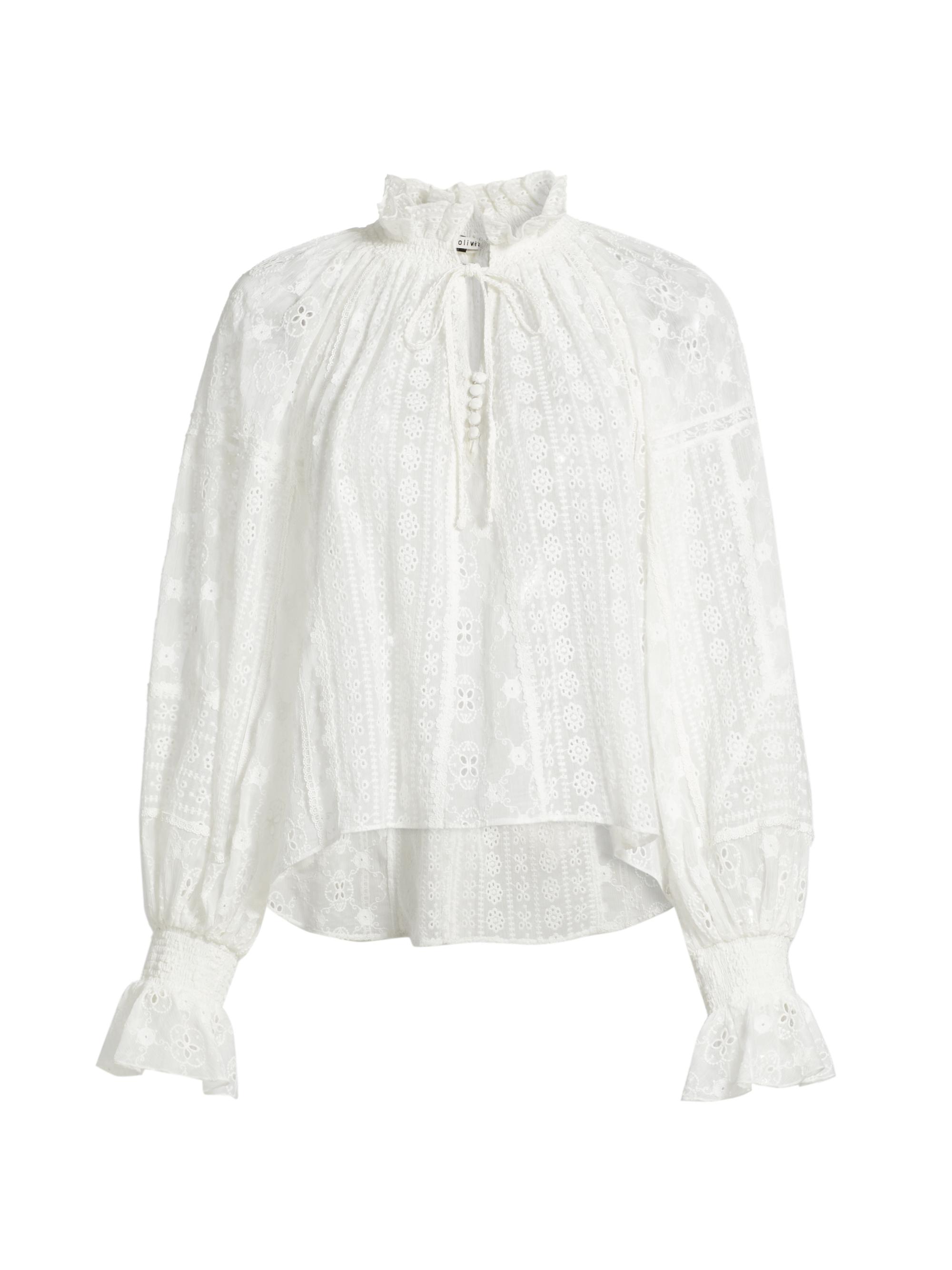 ALICE + OLIVIA Women's Norah Eyelet Peasant Blouse - Off White