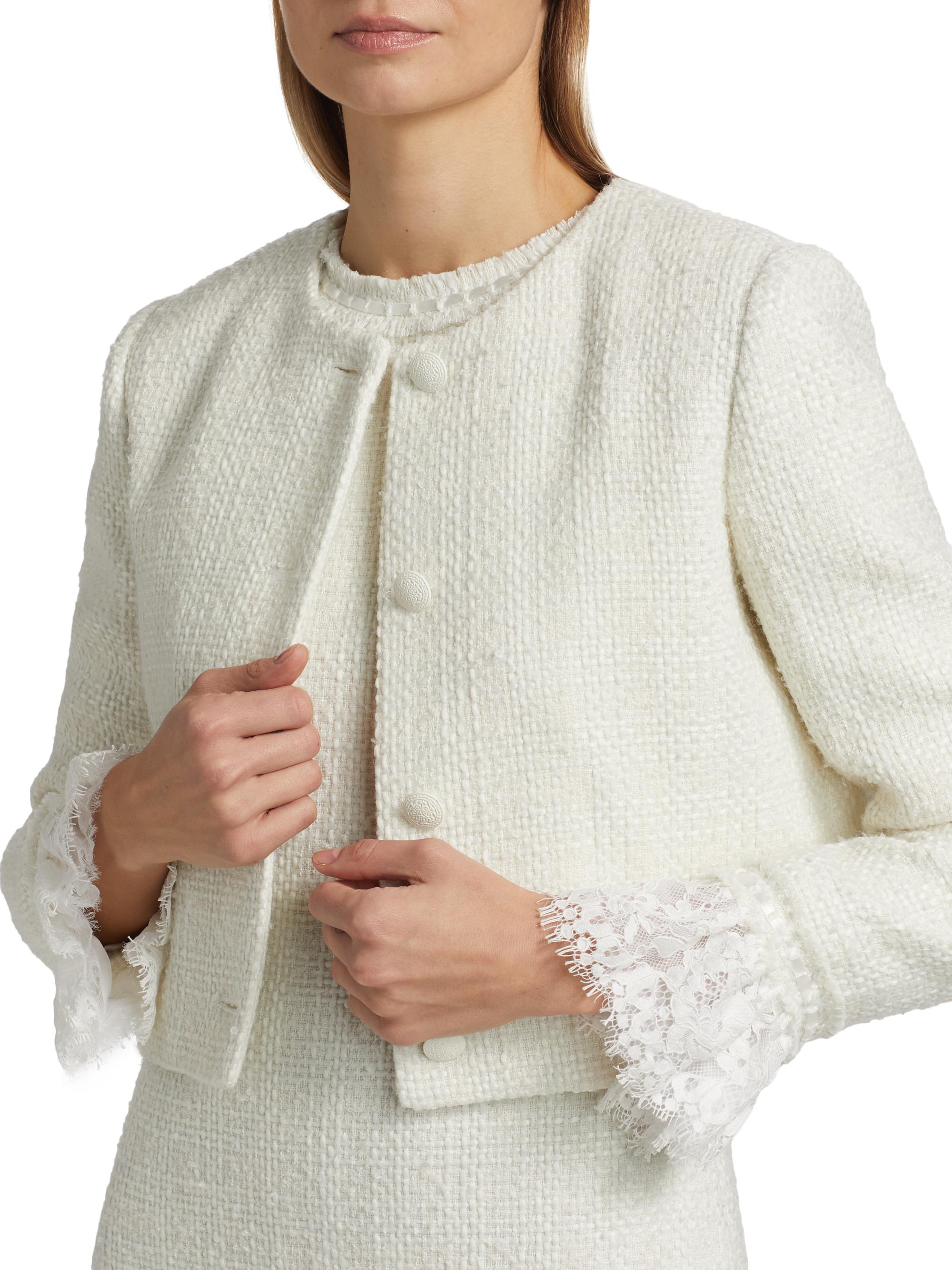 Alice + Olivia Millie Tweed Ruffle-Sleeve Crop Jacket | Saks Fifth
