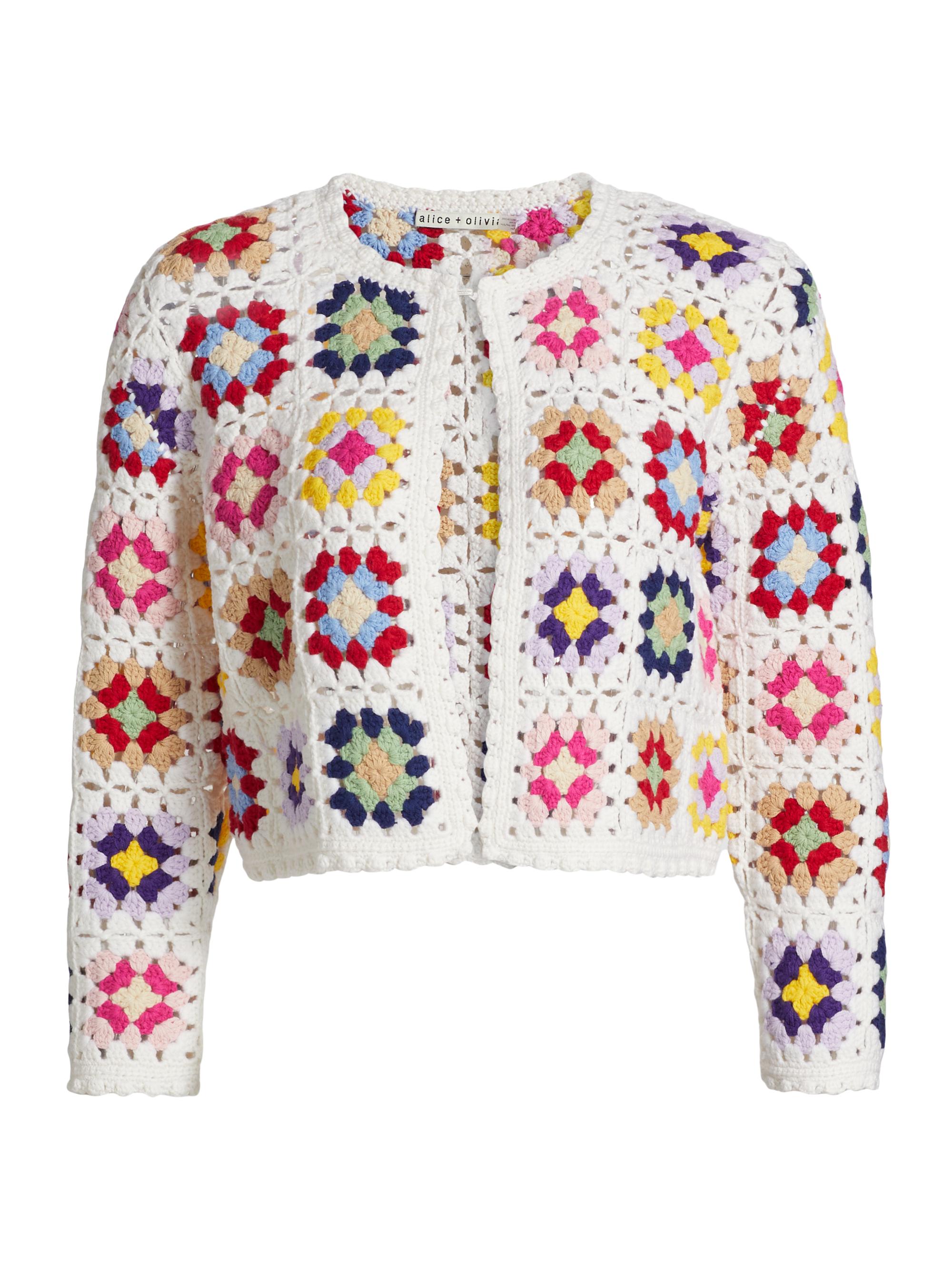 Alice + Olivia Women's Anderson Granny Square Crocheted Cardigan