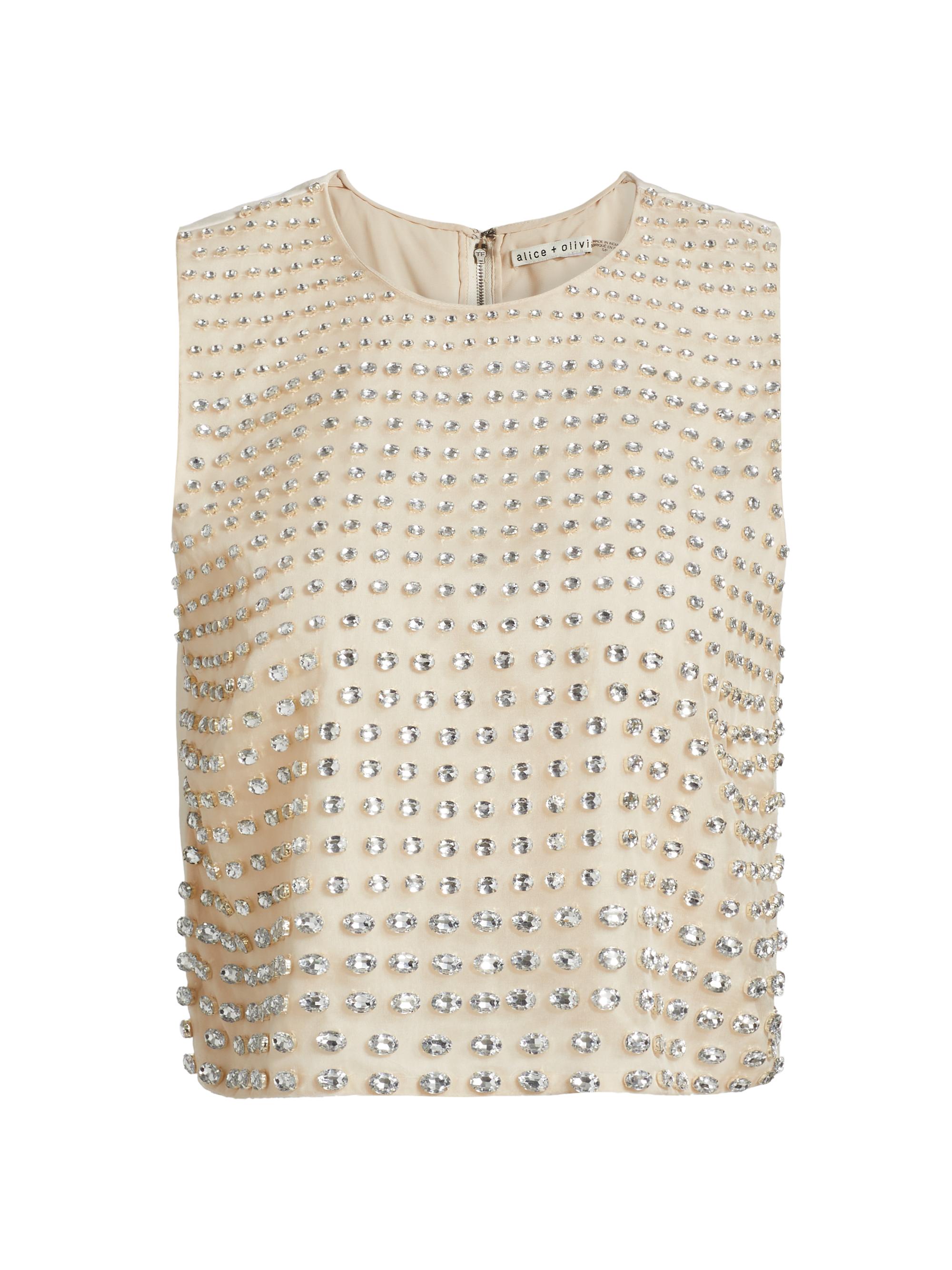 Alice + Olivia Women's Amal Embellished Boxy Tank - Champagne Crystal