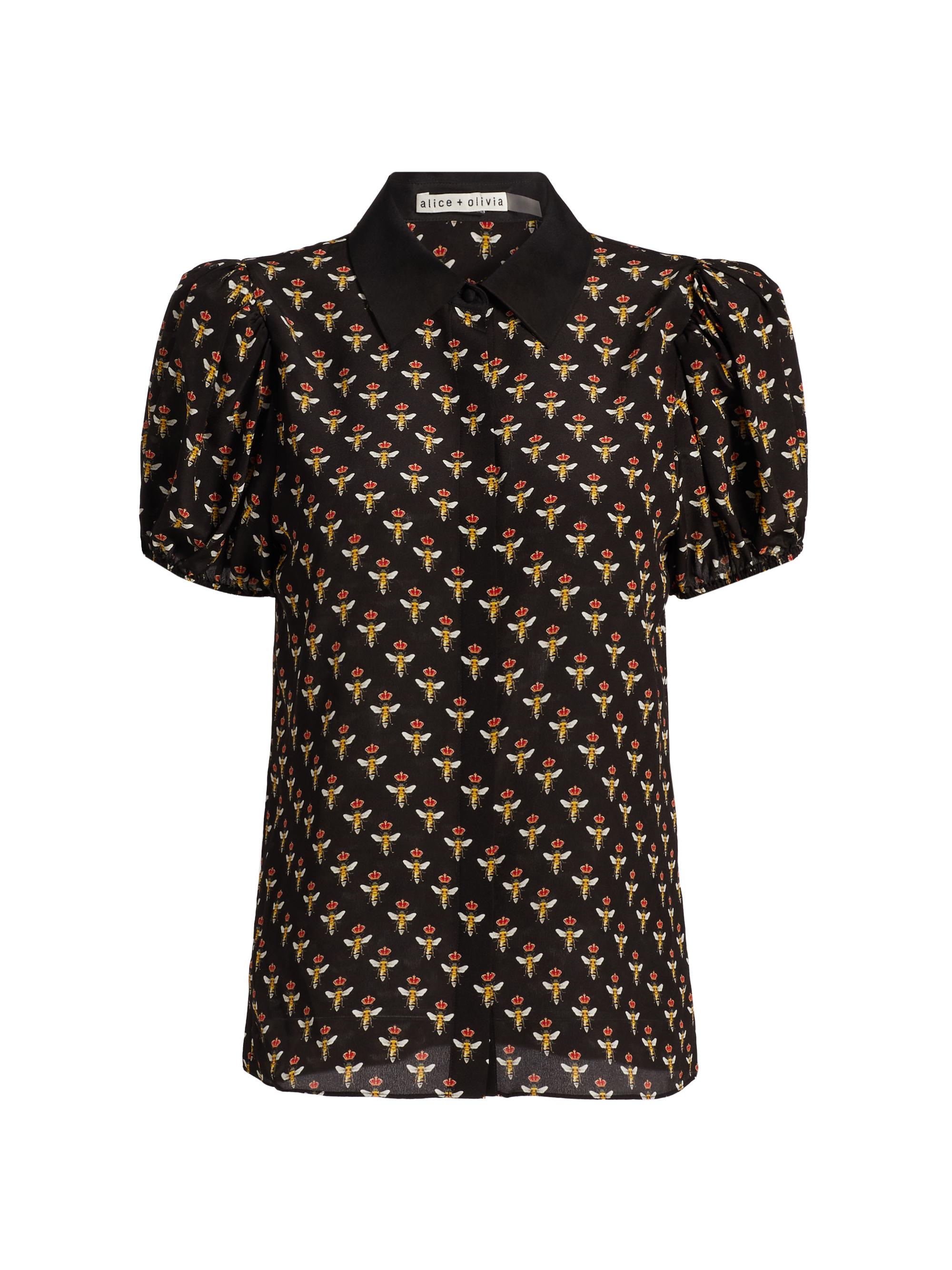 Alice + Olivia Women's Willa Embroidered Silk Short-Sleeve Blouse - Queen Bee