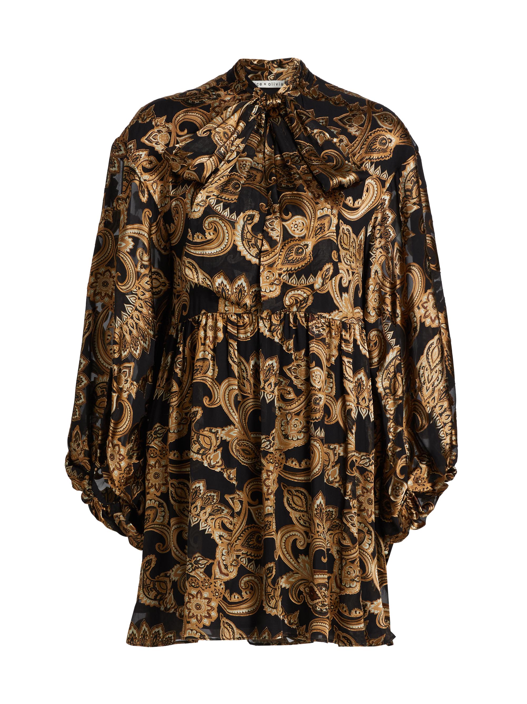 Alice + Olivia Women's Opal Paisley Balloon-Sleeve Tunic Minidress - Spring Paisley Black