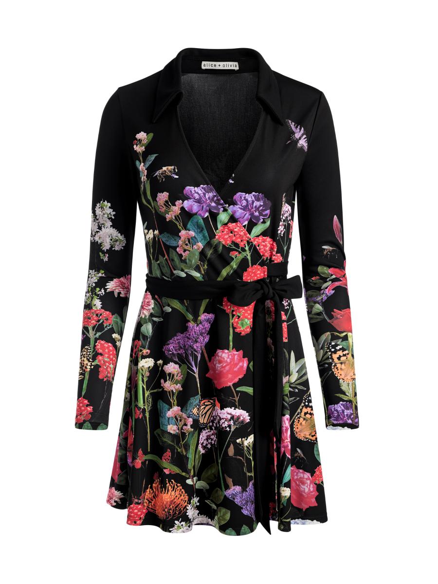 セール! Alice + Olivia フローラル MILLICENT ミニドレス Alice + Olivia Millicent Floral Tie-Waist Fit & Flare