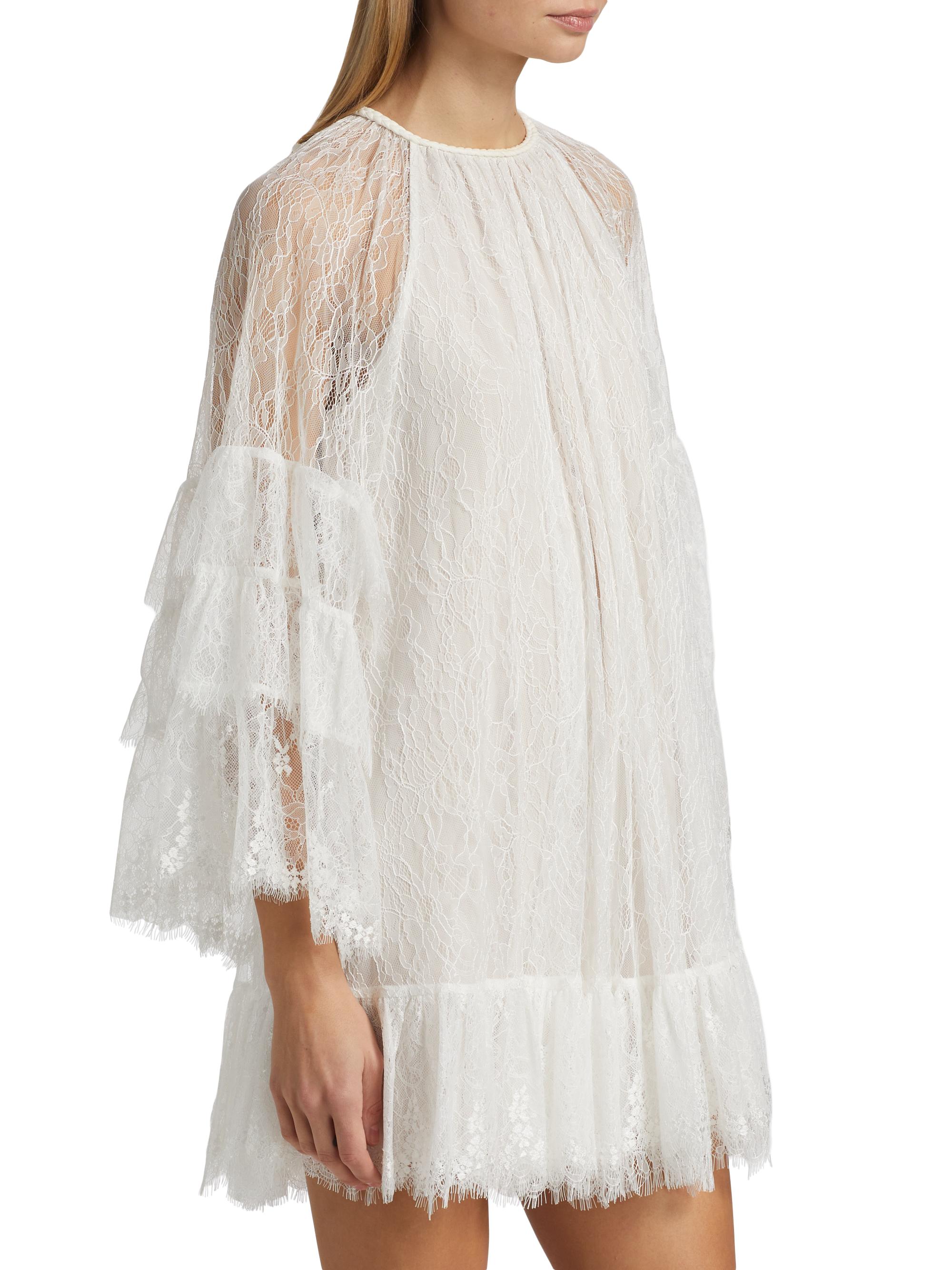 fitted lace wedding dress Oliwyn Long Sleeve Lave Mini Dress White main image 1